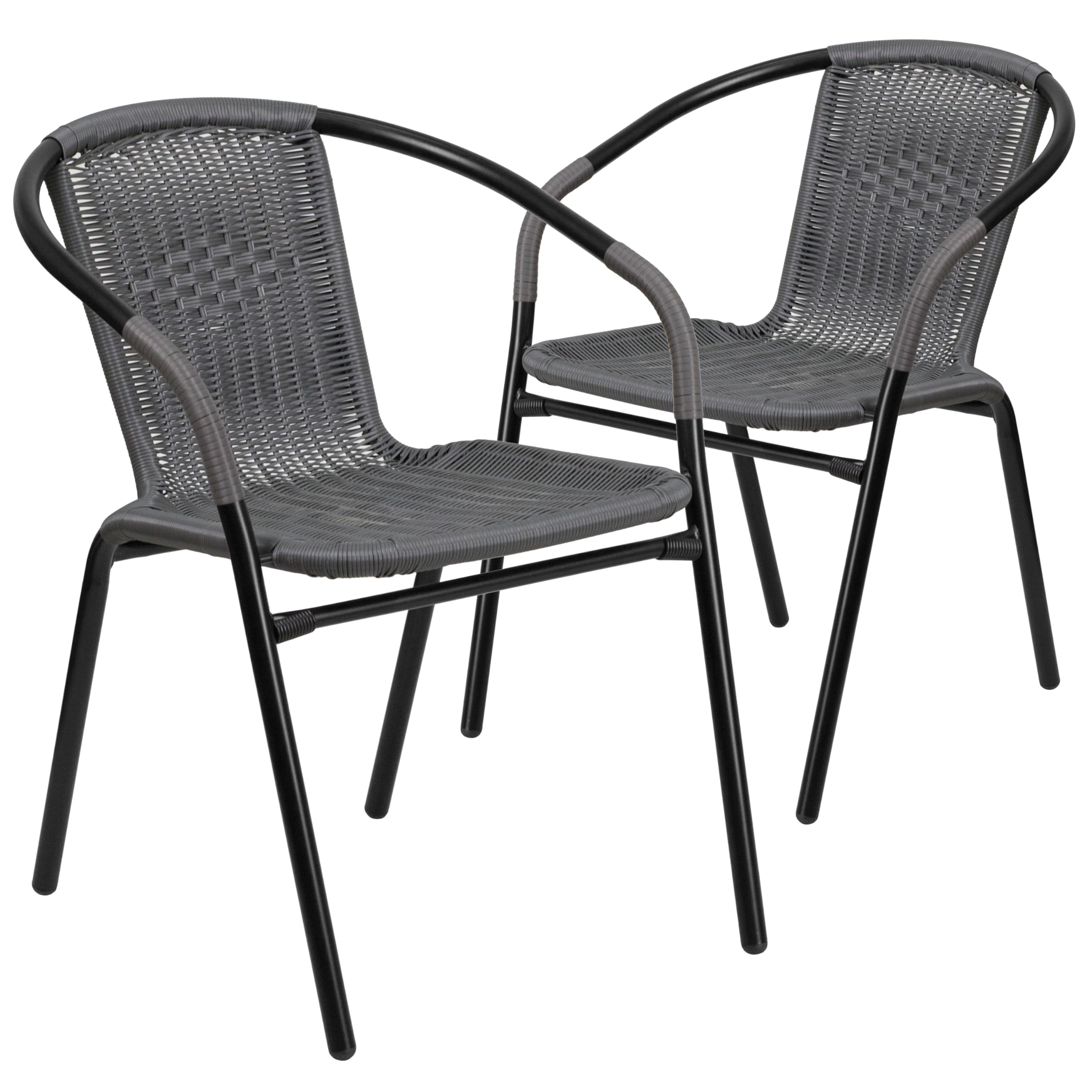 Flash Furniture Lila Modern Rattan Indoor/Outdoor Stackable Dining Chairs, Stacking Rattan Bistro Chairs for Patio or Restaurant, Set of 4, Brown