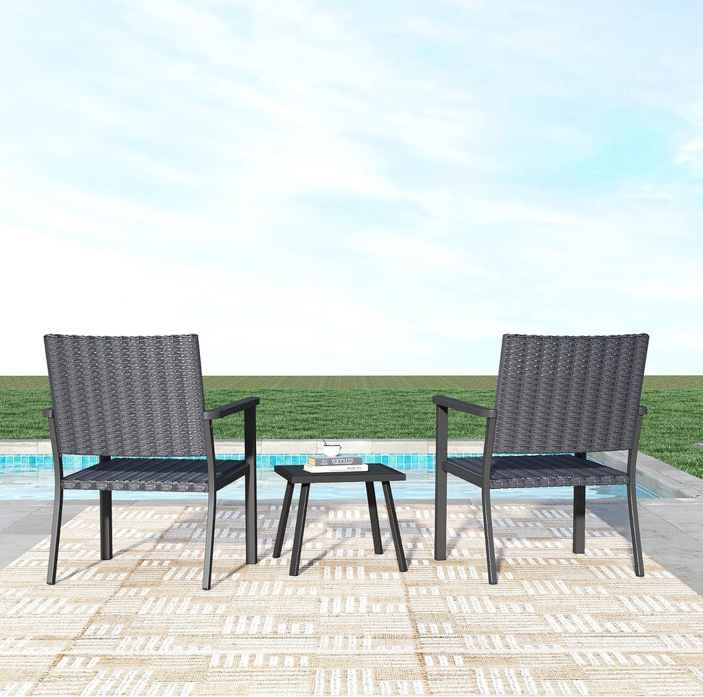 C-Hopetree Outdoor Lounge Chair for Outside Patio Porch, Metal Frame, Black All Weather Wicker