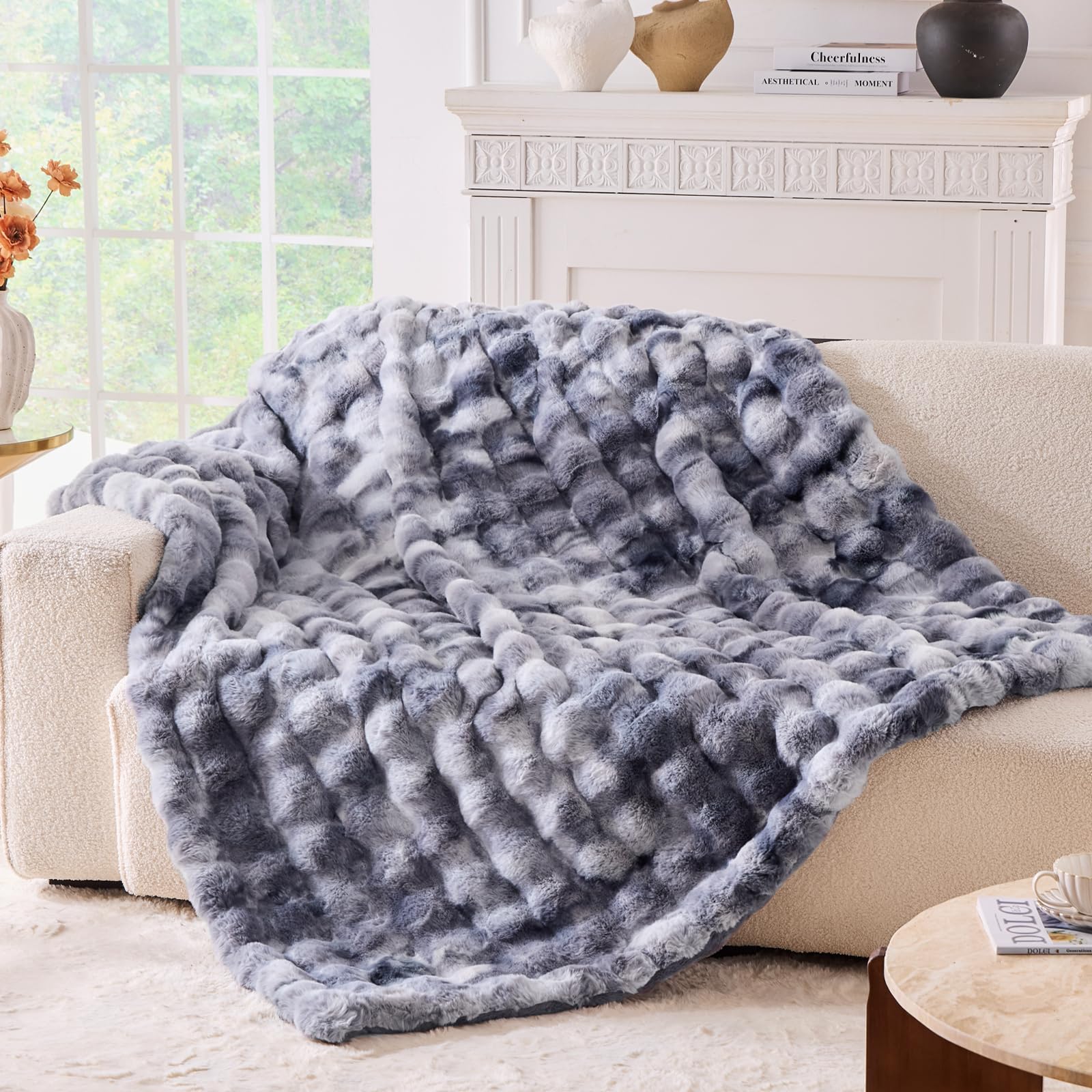 Tie-dye Coffee Faux Fur Throw Blanket, 50"×60" 1100GSM Soft Plush Blanket for Couch & Gift
