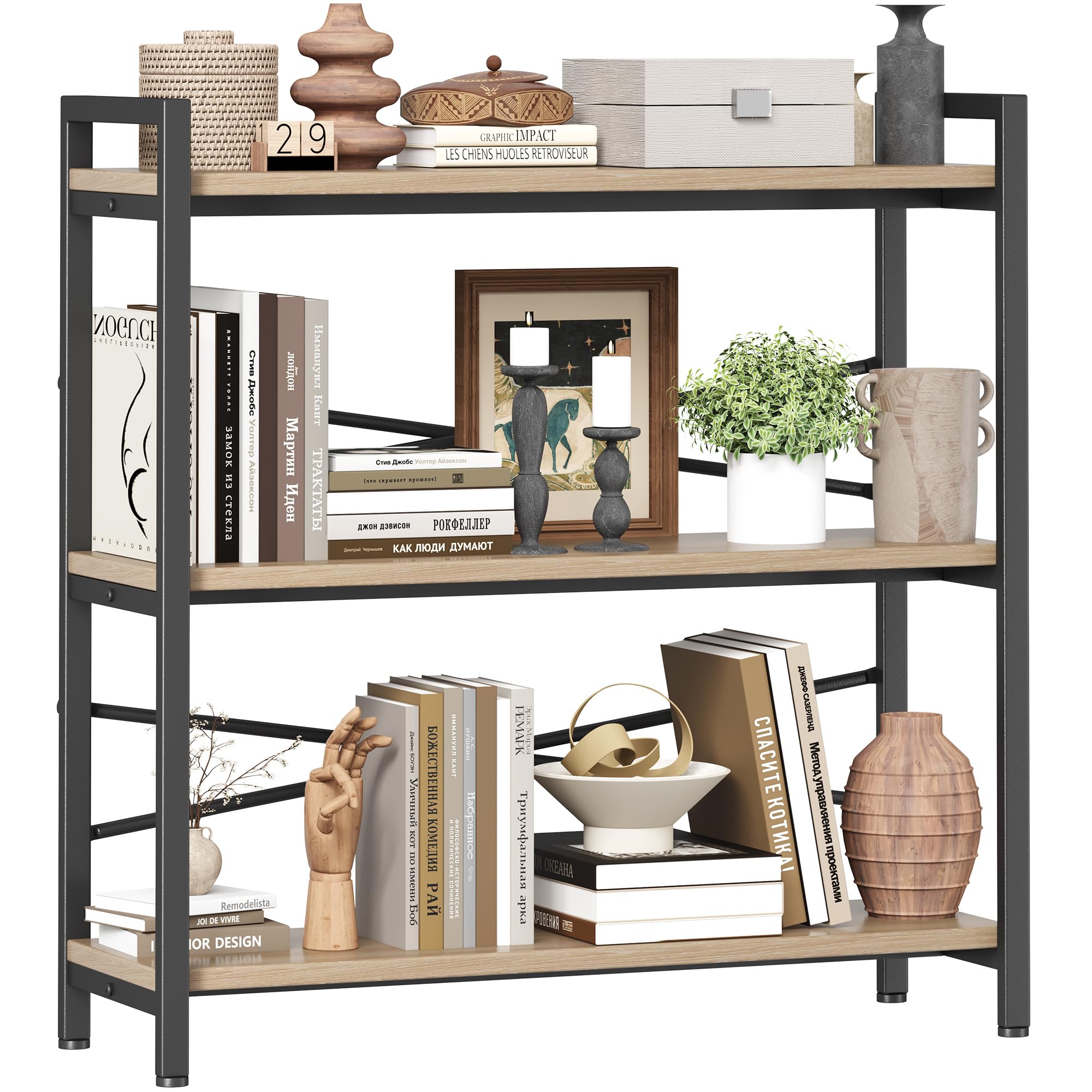 Book Shelf, 3 Tier Bookshelf 31.49" Width, Book Shelf Storage and Organization, Wooden and Metal Industrial Bookcase, Large Book Shelves for Home Living Room Bedroom Office Storage(Vintage)