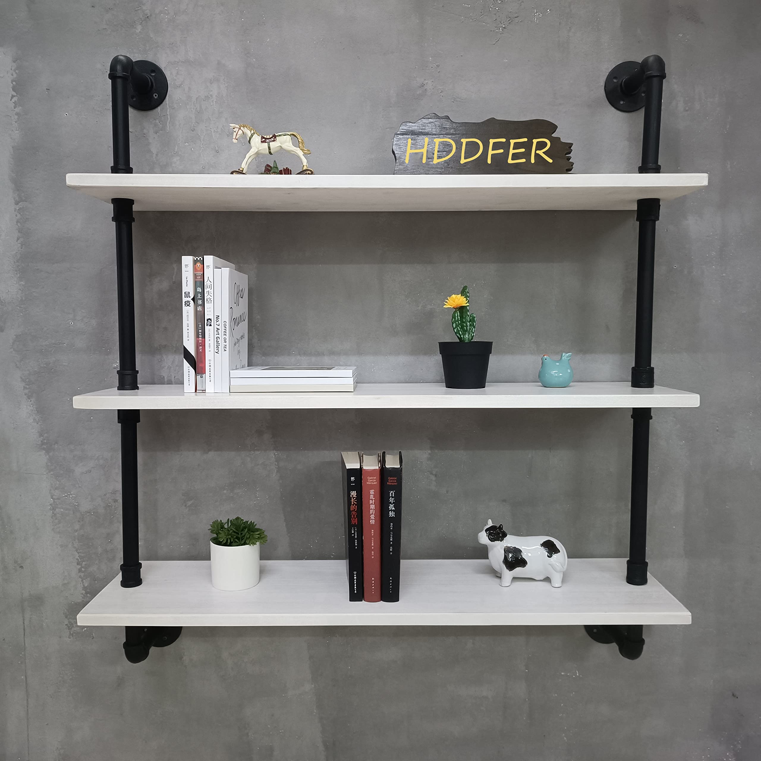 HDDFER Industrial Pipe Shelf Shelving Bookcase, Wall Mounted Rustic Bookshelf, Floating Bookshelves for Wall,Retro Wood Metal Pipe Industrial Shelves for Living Room