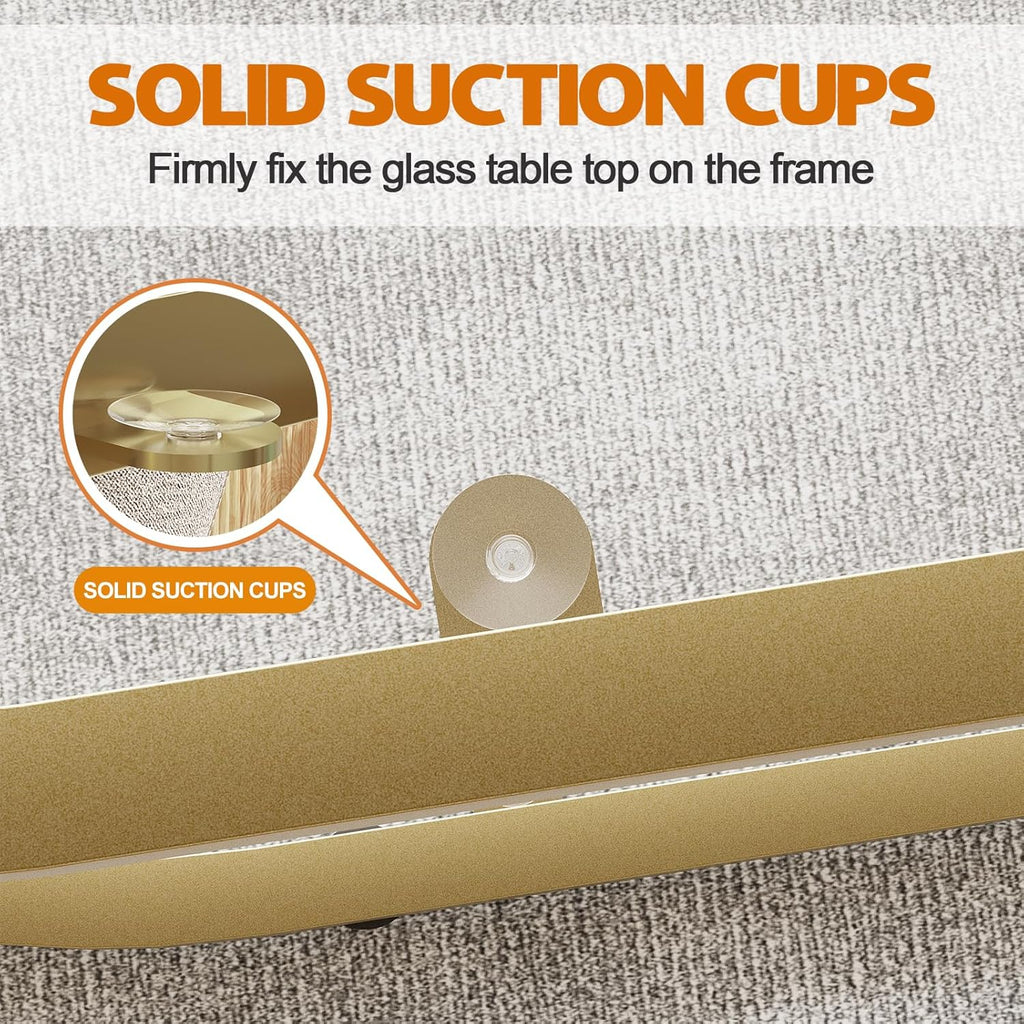 Wolawu Coffee Table Gold Glass Coffee Table for Living Room,2 Tiers Oval Center Table with Sturdy Metal Frame,Modern Tempered Glass Accent Table for Bedroom Home Office