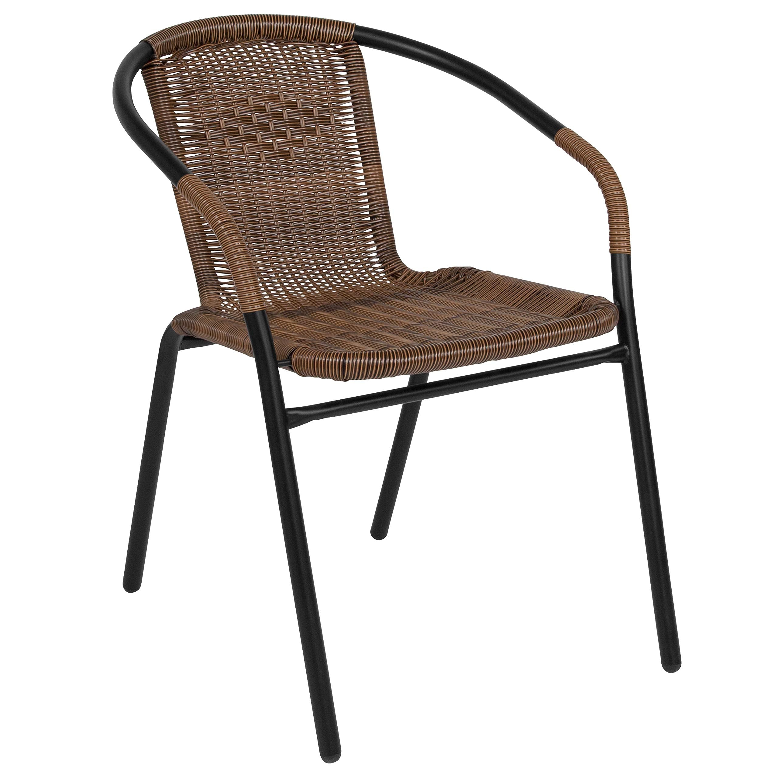 Flash Furniture Lila Modern Rattan Indoor/Outdoor Stackable Dining Chairs, Stacking Rattan Bistro Chairs for Patio or Restaurant, Set of 4, Brown