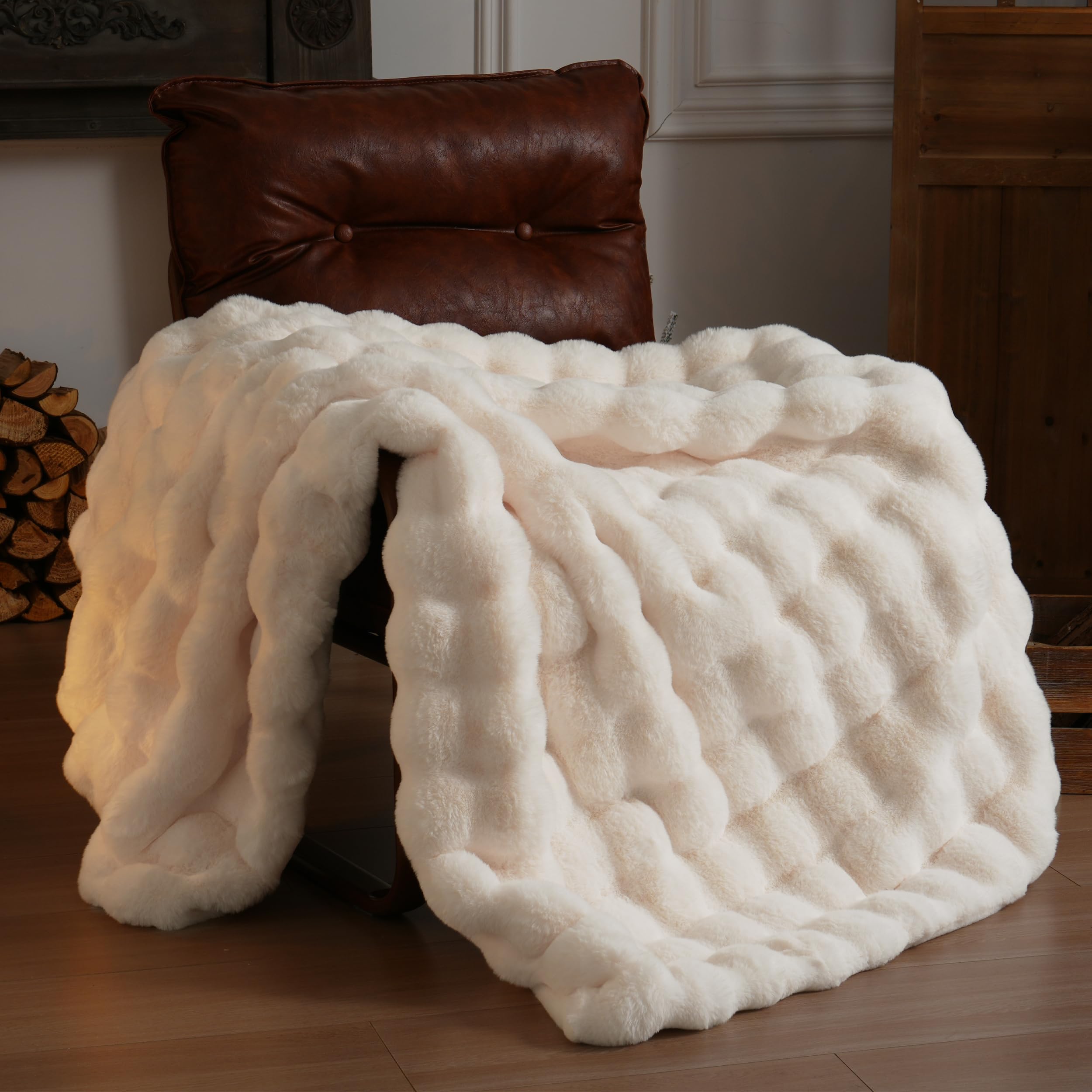 Tie-dye Coffee Faux Fur Throw Blanket, 50"×60" 1100GSM Soft Plush Blanket for Couch & Gift