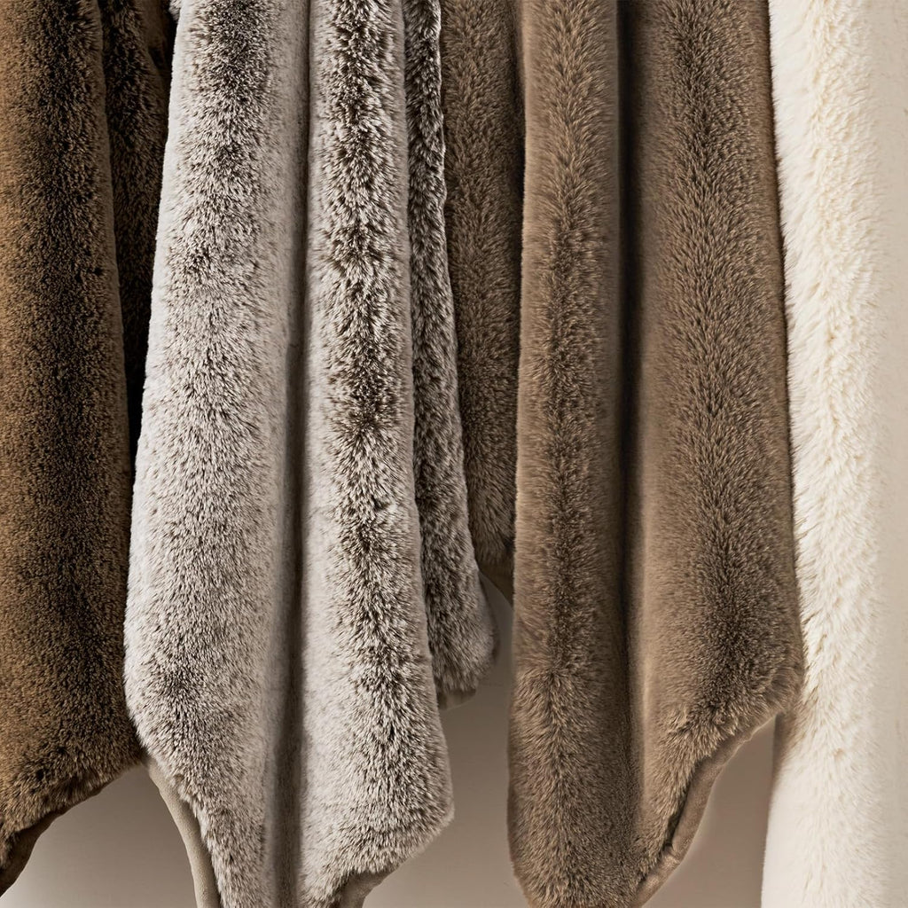 EVERGRACEHOME Luxury Soft Faux Chinchilla Fur Throw Blanket for Couch, Warm Thick Heavy Winter Throw Blanket 1220GSM for Bed, Fluffy Cozy Mink Blanket with Reversible Velvet, Brown Sable, 50"x60"