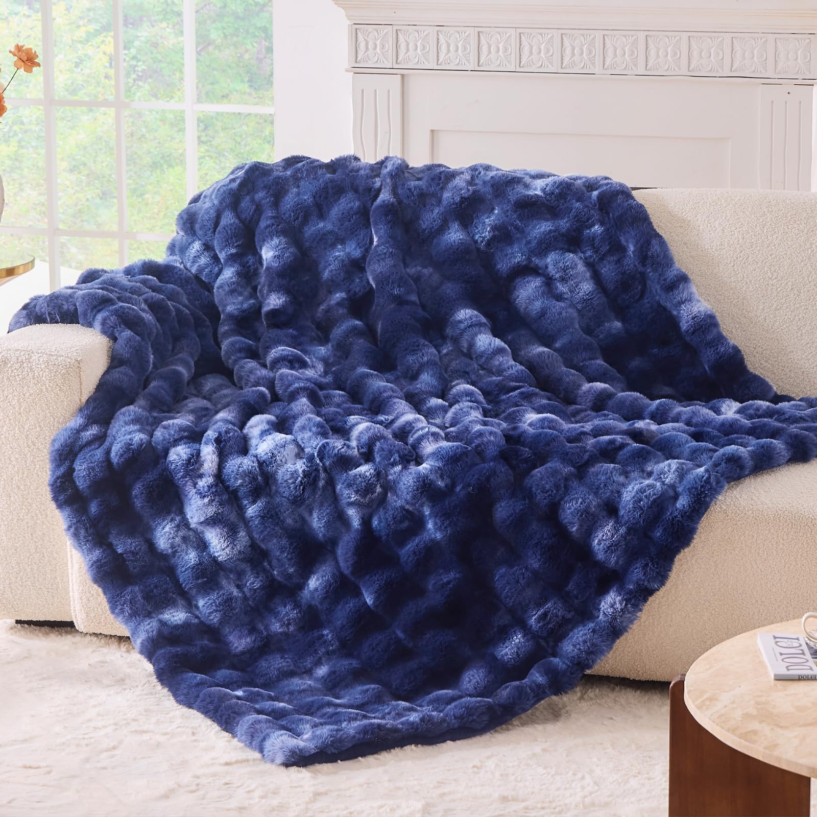 Tie-dye Coffee Faux Fur Throw Blanket, 50"×60" 1100GSM Soft Plush Blanket for Couch & Gift