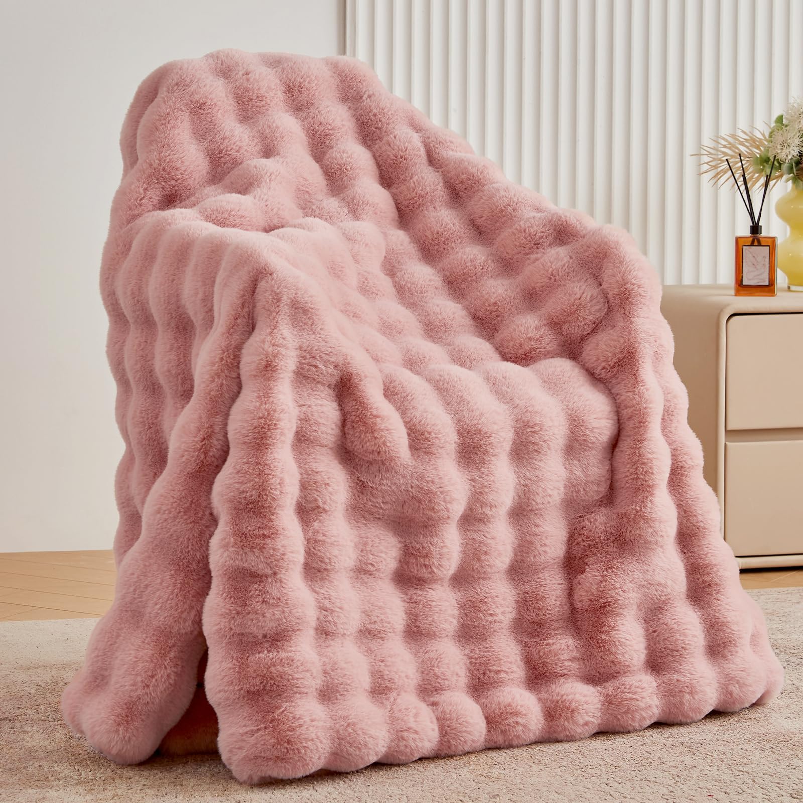 Tie-dye Coffee Faux Fur Throw Blanket, 50"×60" 1100GSM Soft Plush Blanket for Couch & Gift