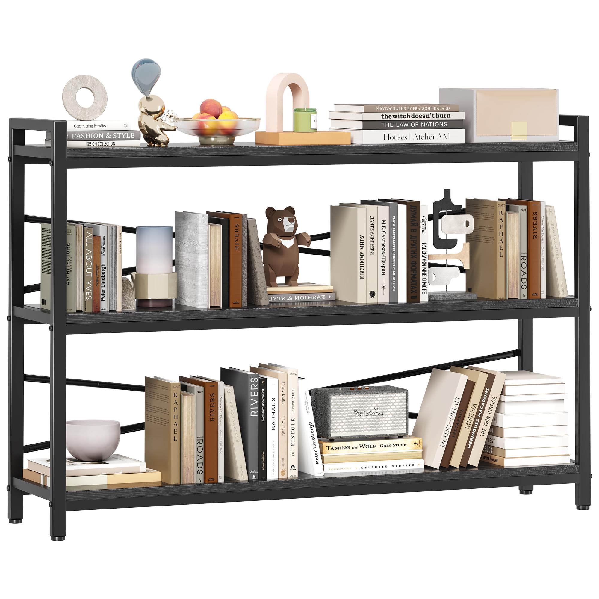 Book Shelf, 3 Tier Bookshelf 31.49" Width, Book Shelf Storage and Organization, Wooden and Metal Industrial Bookcase, Large Book Shelves for Home Living Room Bedroom Office Storage(Vintage)