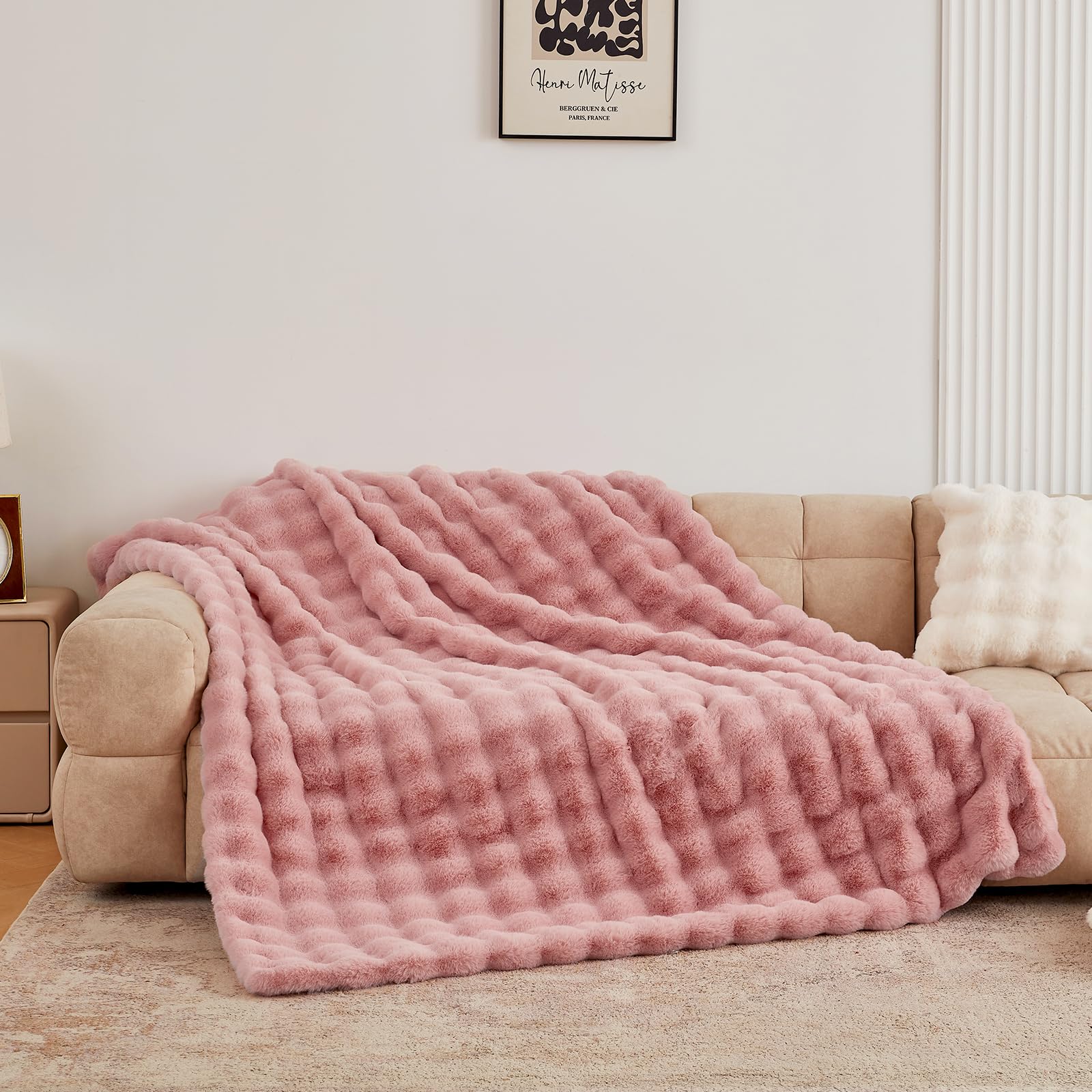 Tie-dye Coffee Faux Fur Throw Blanket, 50"×60" 1100GSM Soft Plush Blanket for Couch & Gift