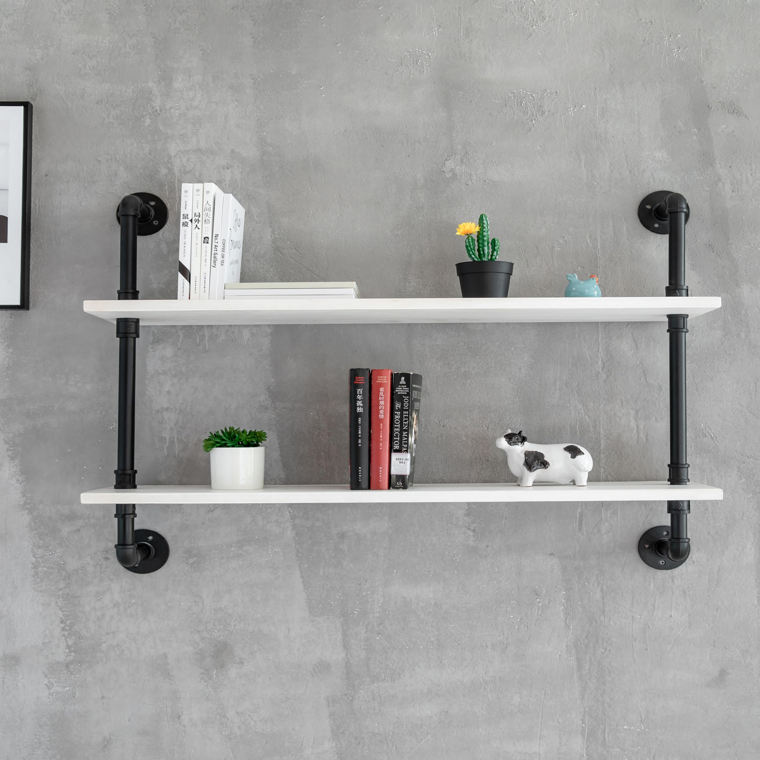 HDDFER Industrial Pipe Shelf Shelving Bookcase, Wall Mounted Rustic Bookshelf, Floating Bookshelves for Wall,Retro Wood Metal Pipe Industrial Shelves for Living Room