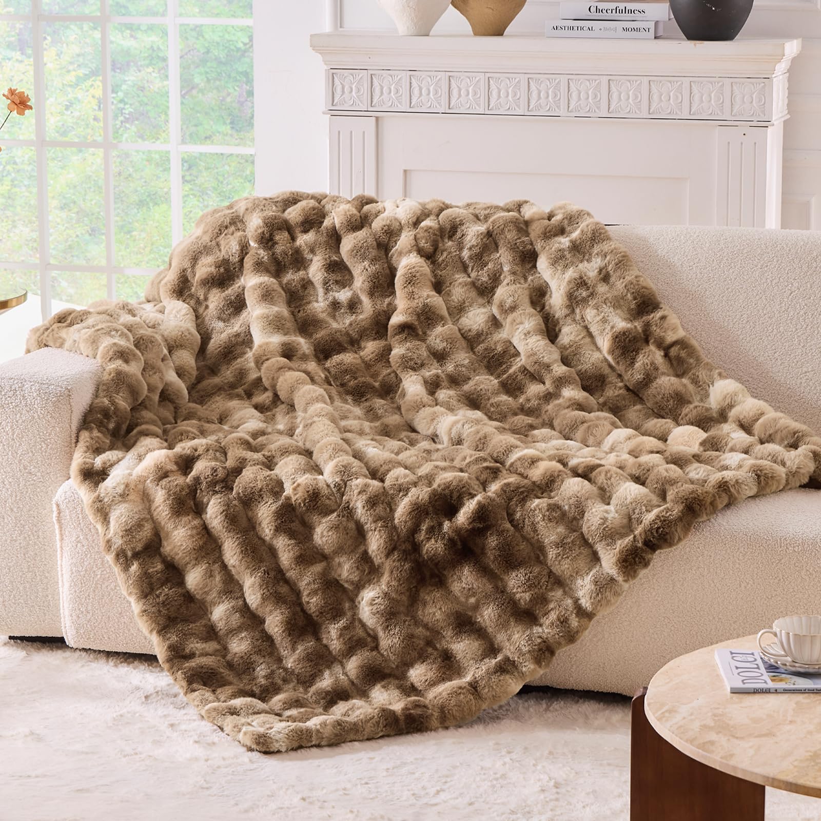Tie-dye Coffee Faux Fur Throw Blanket, 50"×60" 1100GSM Soft Plush Blanket for Couch & Gift