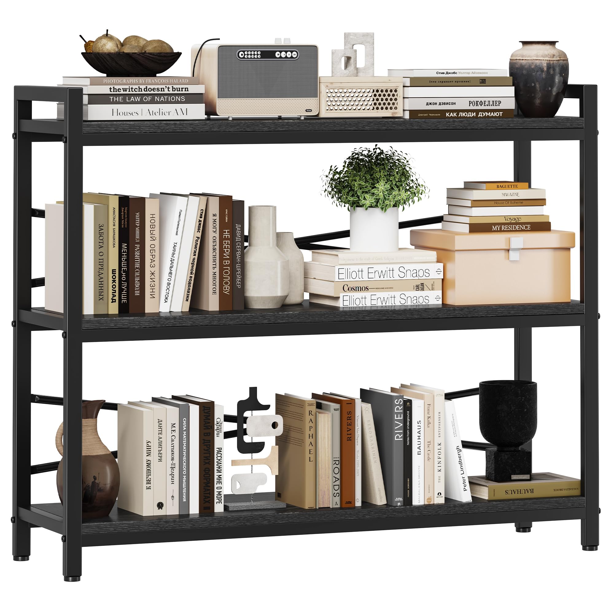 Book Shelf, 3 Tier Bookshelf 31.49" Width, Book Shelf Storage and Organization, Wooden and Metal Industrial Bookcase, Large Book Shelves for Home Living Room Bedroom Office Storage(Vintage)