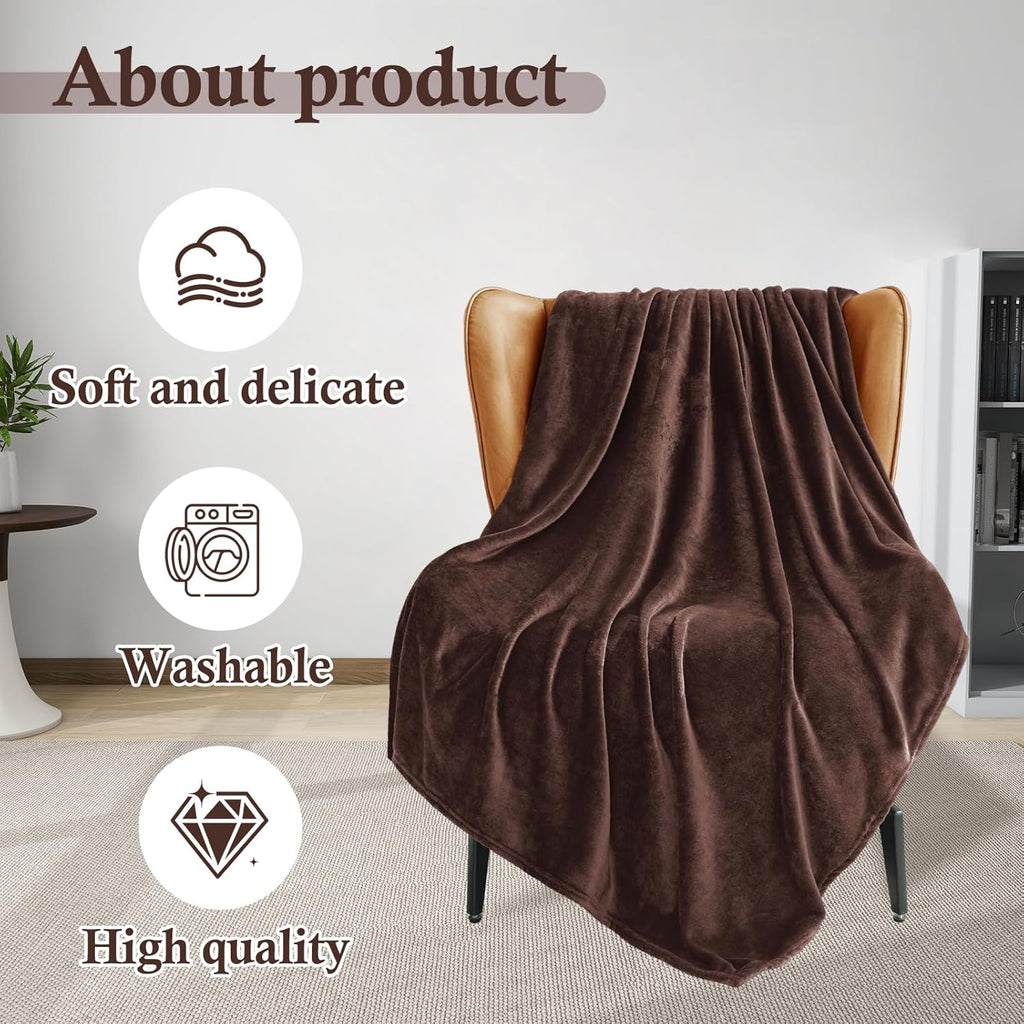 Plush Velvet Throw Blanket 66" x 90", Large Soft Warm Microplush Blanket for Couch & Bed, Cozy Fuzzy Winter Throw – Chocolate Brown