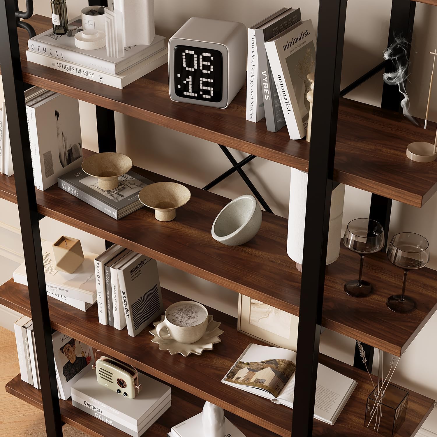 5-Tier Industrial Bookshelf, Storage Organizer for Home Office Living Room