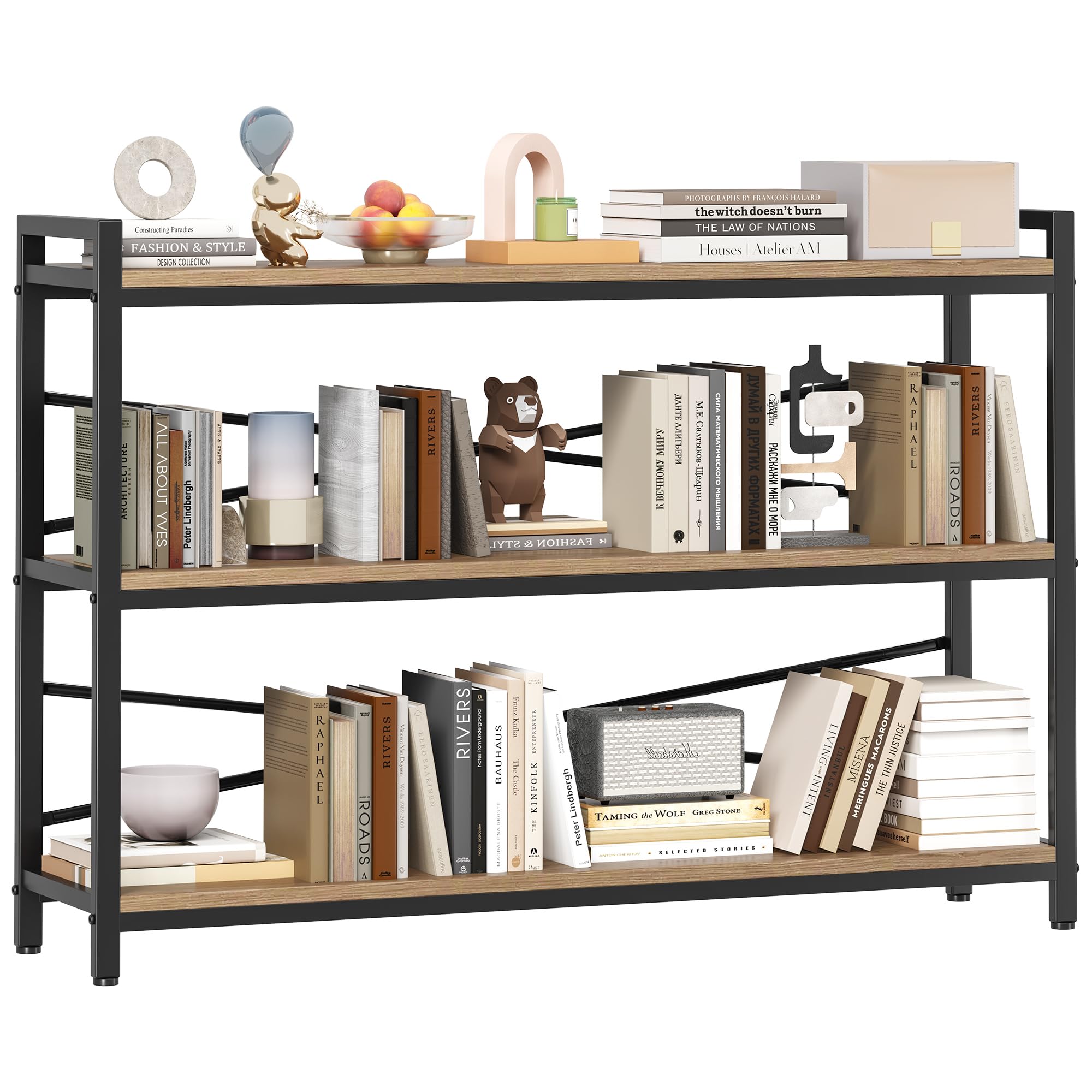 Book Shelf, 3 Tier Bookshelf 31.49" Width, Book Shelf Storage and Organization, Wooden and Metal Industrial Bookcase, Large Book Shelves for Home Living Room Bedroom Office Storage(Vintage)