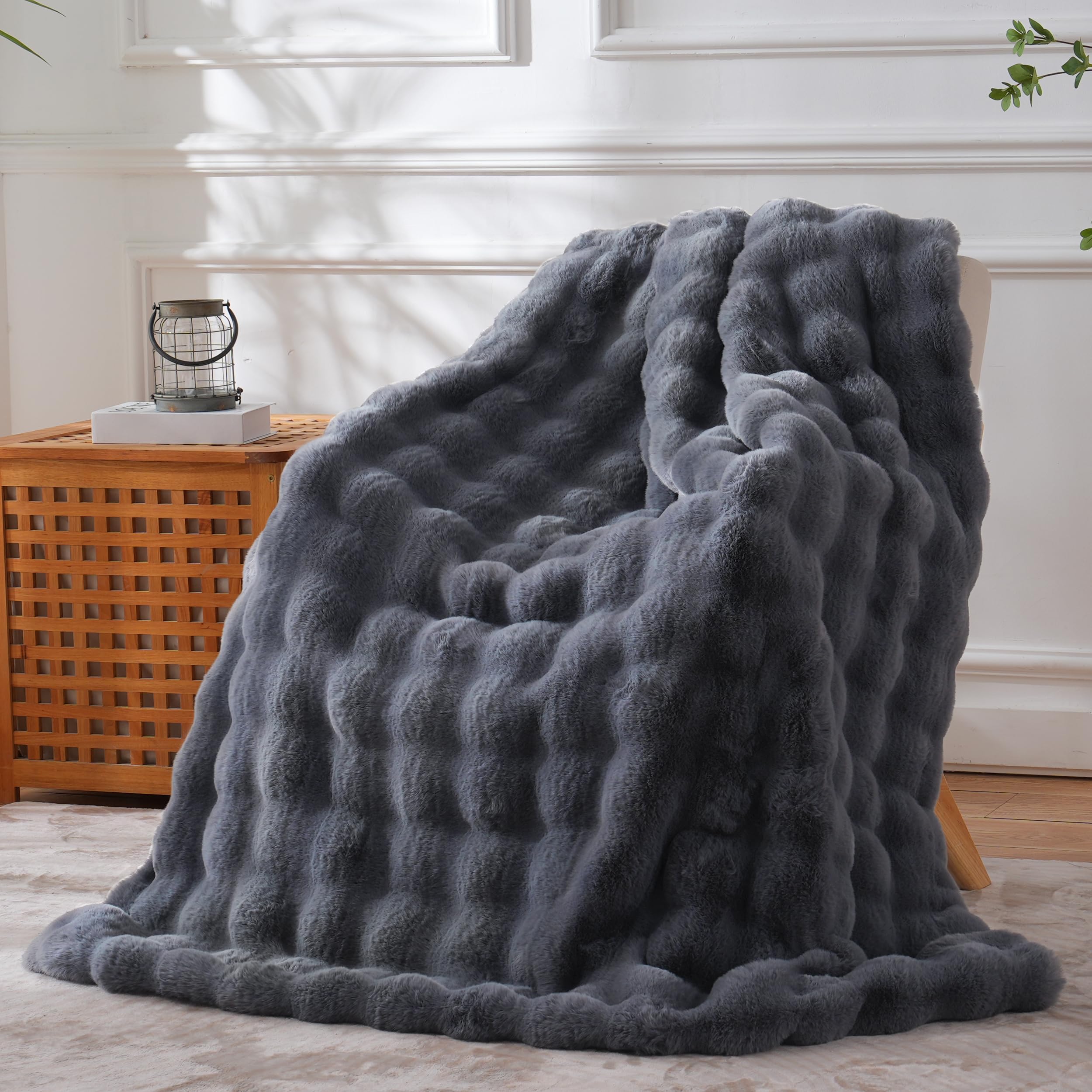 Tie-dye Coffee Faux Fur Throw Blanket, 50"×60" 1100GSM Soft Plush Blanket for Couch & Gift
