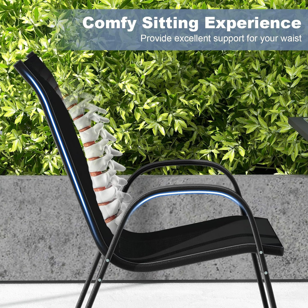Tangkula Patio Dining Chairs Set of 4, Outdoor Stackable All Weather Heavy Duty Dining Chairs Set with Armrests, Support 330 LBS, for Poolside, Backyard, Garden, Deck, Front Porch (Black)