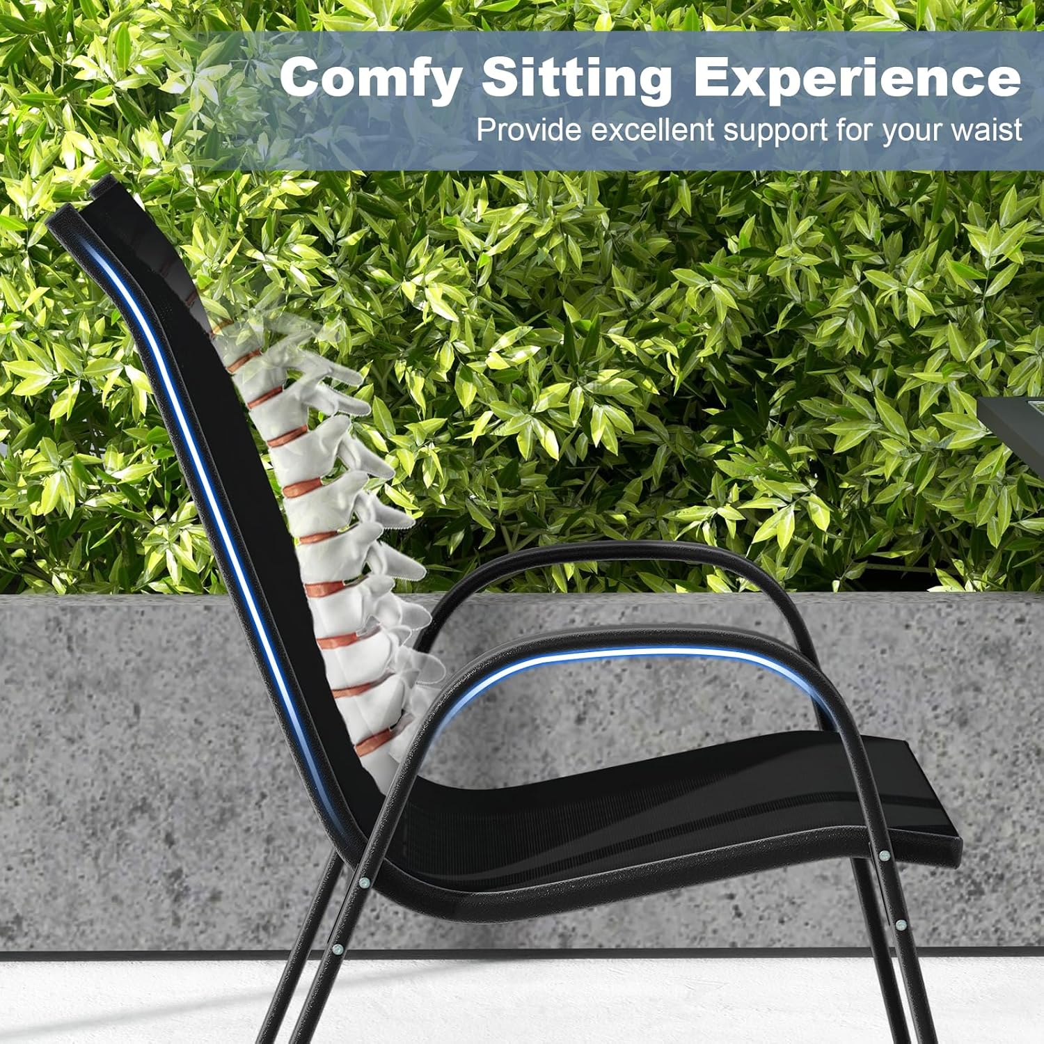 Tangkula Patio Dining Chairs Set of 4, Outdoor Stackable All Weather Heavy Duty Dining Chairs Set with Armrests, Support 330 LBS, for Poolside, Backyard, Garden, Deck, Front Porch (Black)