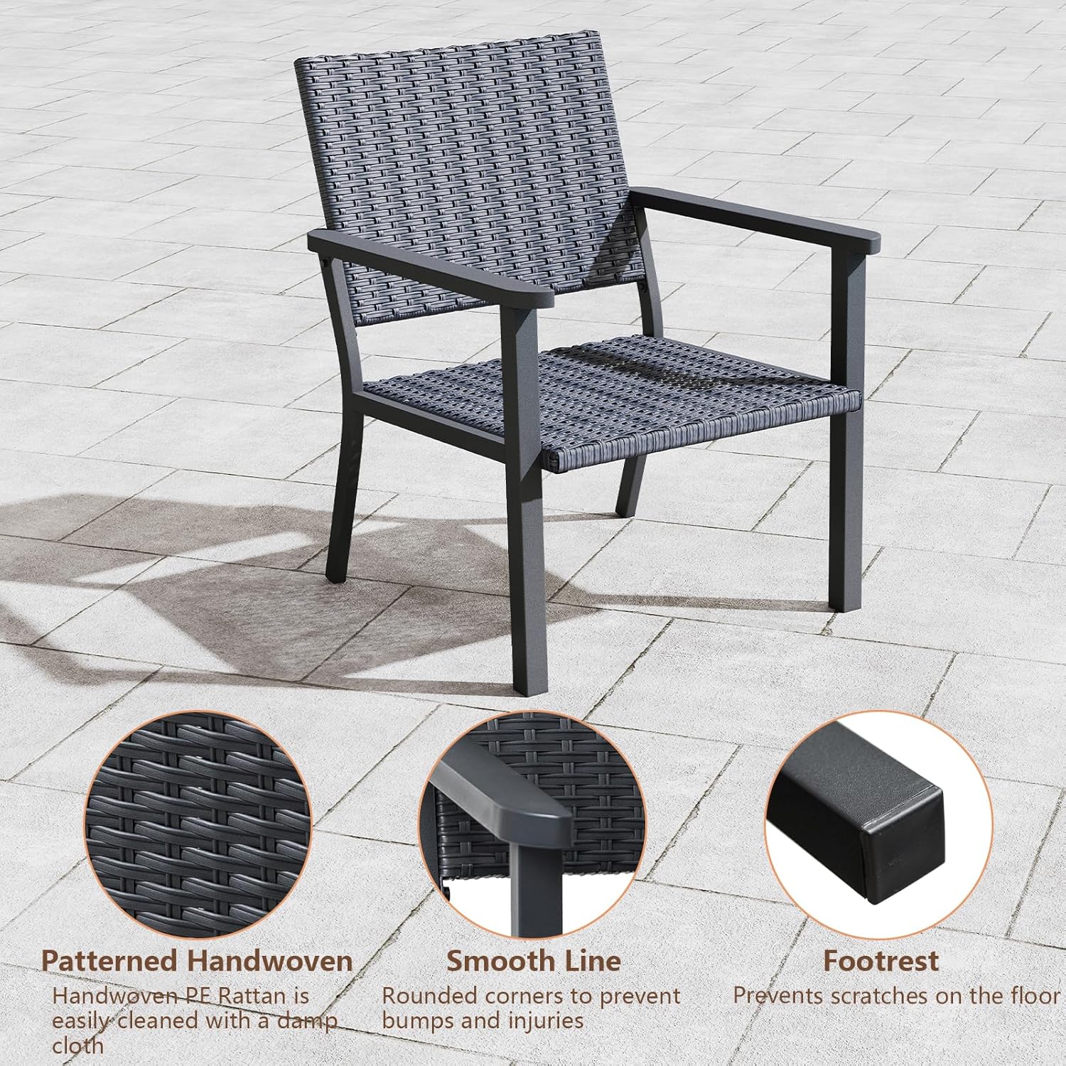 C-Hopetree Outdoor Lounge Chair for Outside Patio Porch, Metal Frame, Black All Weather Wicker