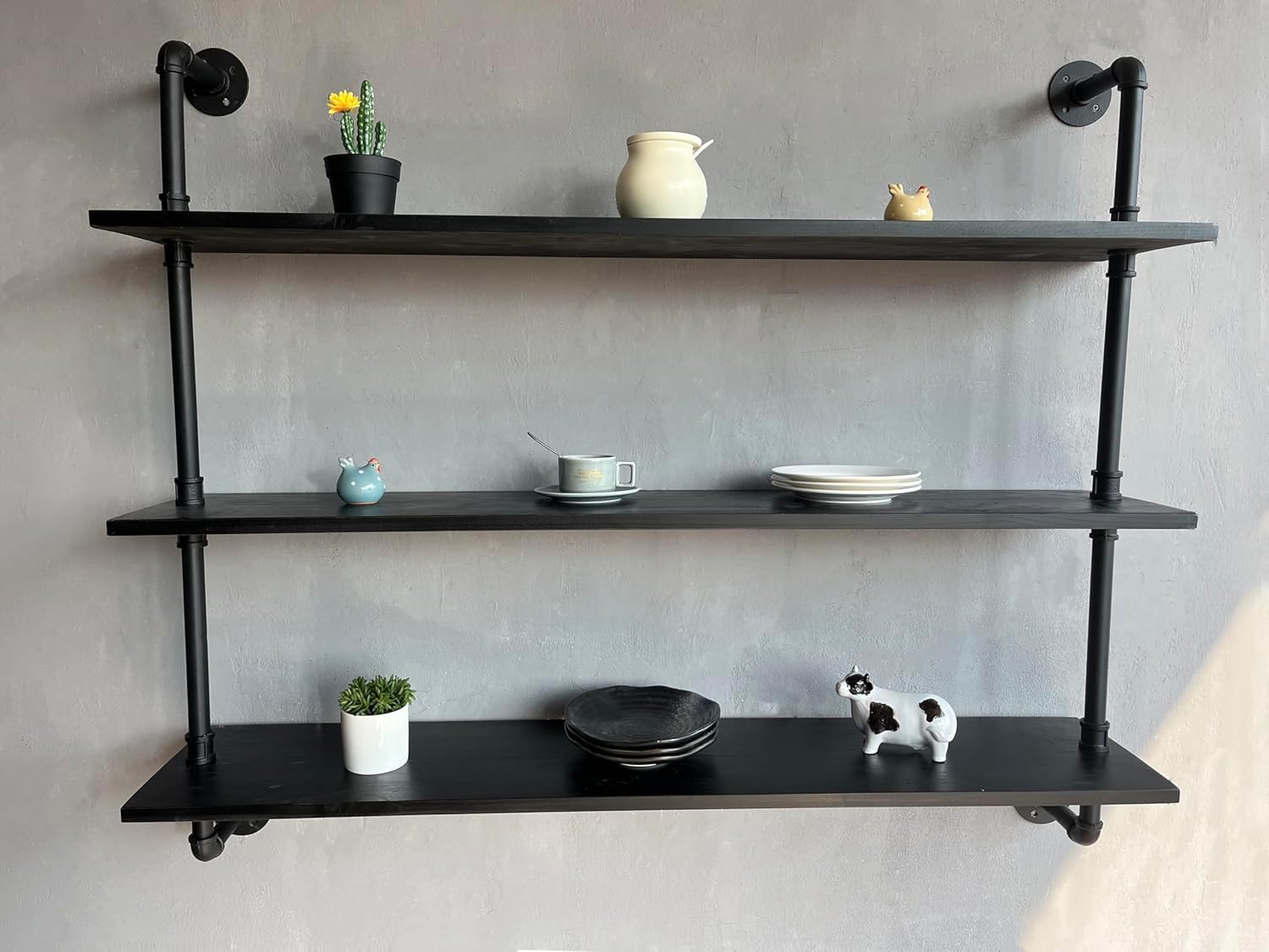 HDDFER Industrial Pipe Shelf Shelving Bookcase, Wall Mounted Rustic Bookshelf, Floating Bookshelves for Wall,Retro Wood Metal Pipe Industrial Shelves for Living Room
