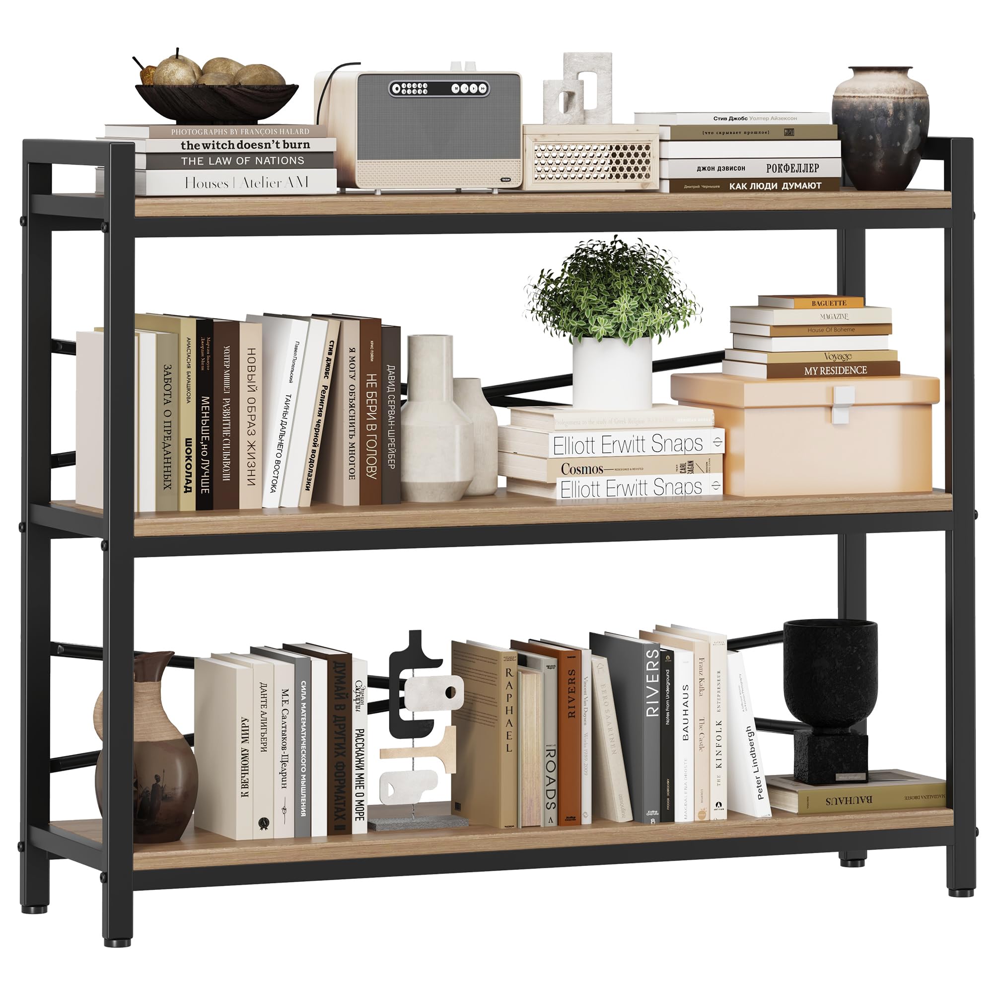 Book Shelf, 3 Tier Bookshelf 31.49" Width, Book Shelf Storage and Organization, Wooden and Metal Industrial Bookcase, Large Book Shelves for Home Living Room Bedroom Office Storage(Vintage)