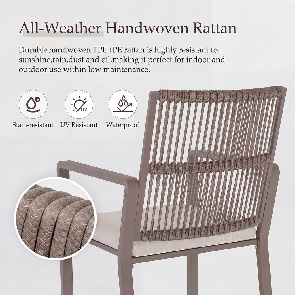Outdoor Patio Dining Chair, All-Weather Woven Rope Outdoor Chairs Set of 2, Sturdy Iron Frame, 400 lbs, Ergonomic Backrest, Removable Breathable Cushion, for Patio & Garden, Light Brown