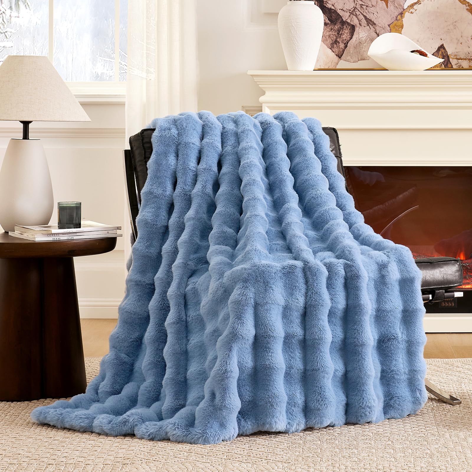 Cozy Bliss Faux Fur Throw Blanket for Couch, Fuzzy Soft Plush Thick Bubble Blanket for Sofa Bedroom Living Room, 50 * 60 Inches Tie-dye Taupe