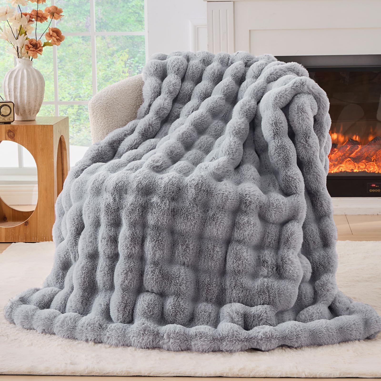 Tie-dye Coffee Faux Fur Throw Blanket, 50"×60" 1100GSM Soft Plush Blanket for Couch & Gift