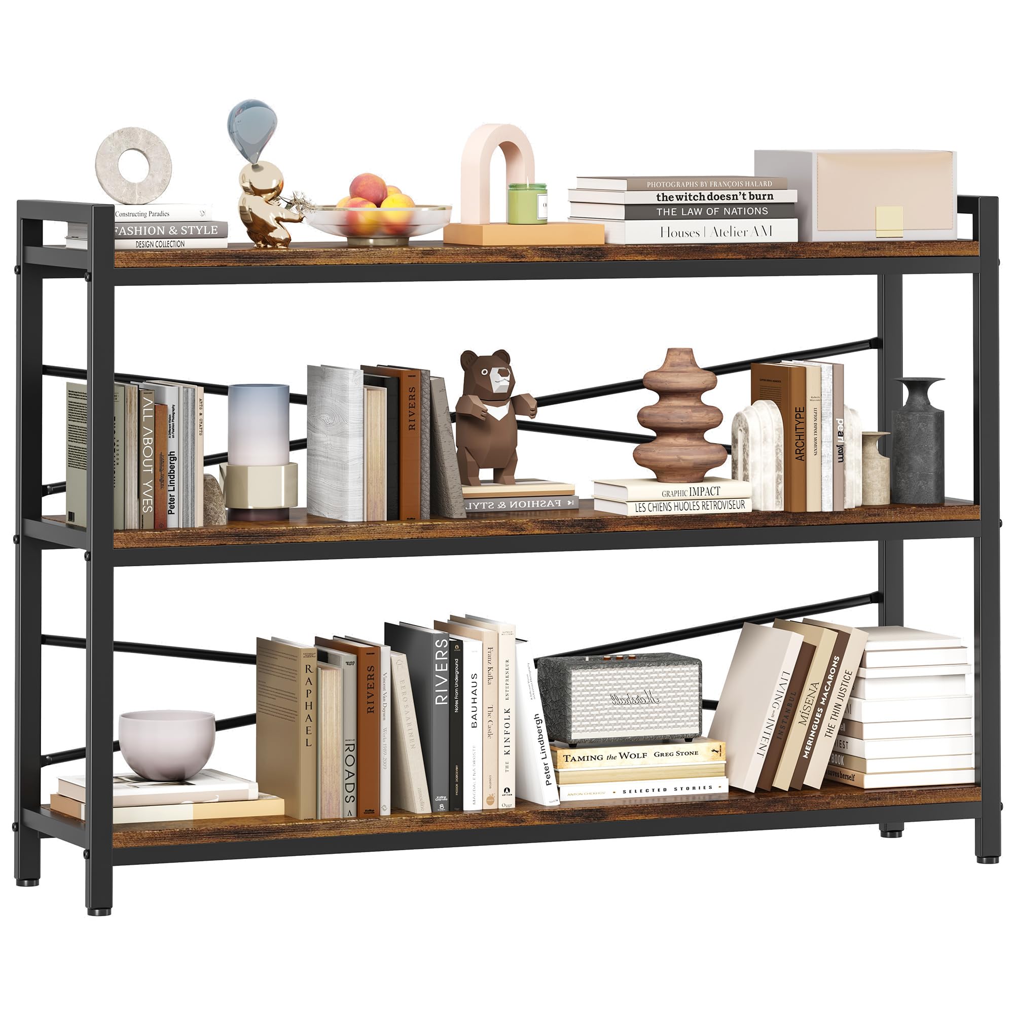 Book Shelf, 3 Tier Bookshelf 31.49" Width, Book Shelf Storage and Organization, Wooden and Metal Industrial Bookcase, Large Book Shelves for Home Living Room Bedroom Office Storage(Vintage)