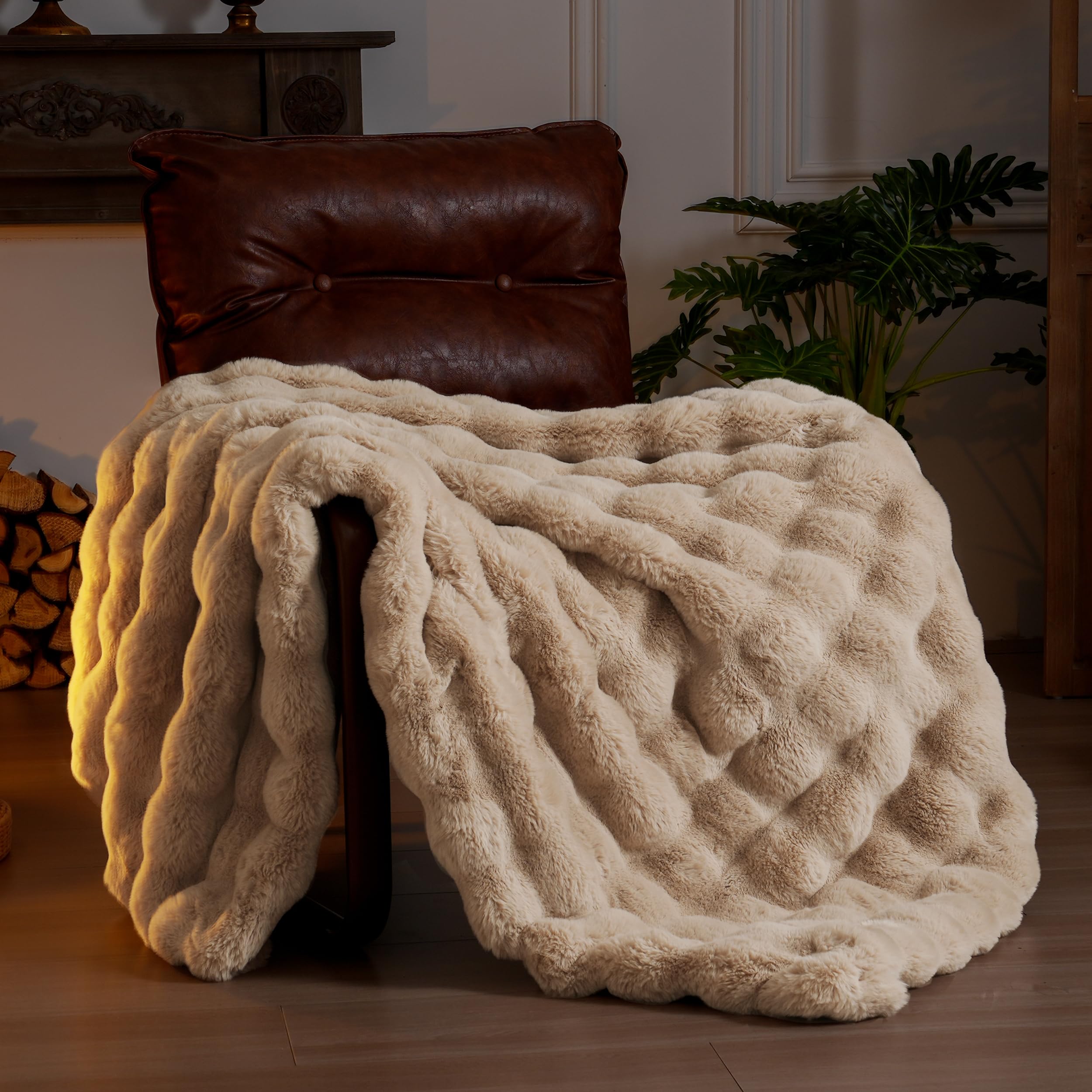 Tie-dye Coffee Faux Fur Throw Blanket, 50"×60" 1100GSM Soft Plush Blanket for Couch & Gift