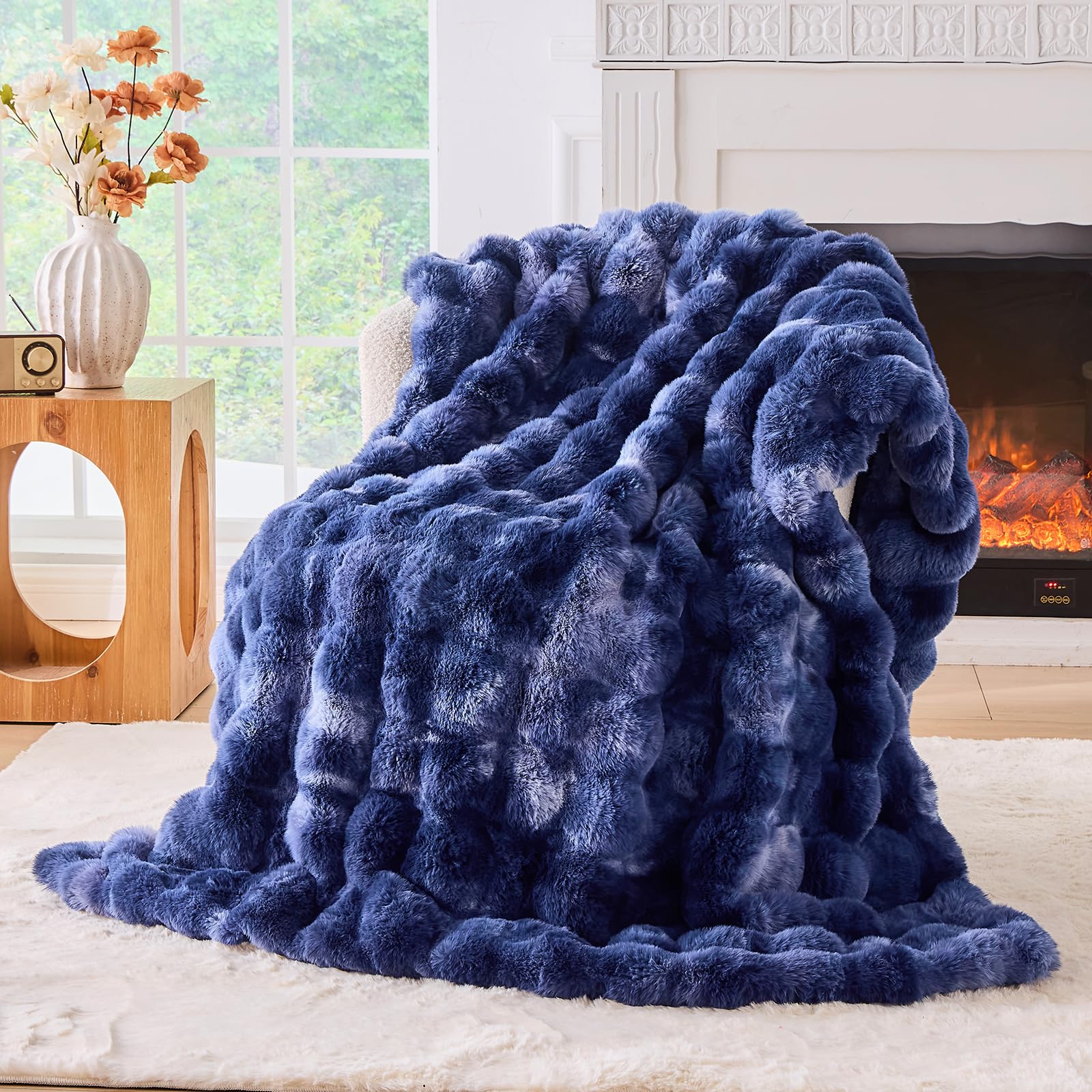 Tie-dye Coffee Faux Fur Throw Blanket, 50"×60" 1100GSM Soft Plush Blanket for Couch & Gift