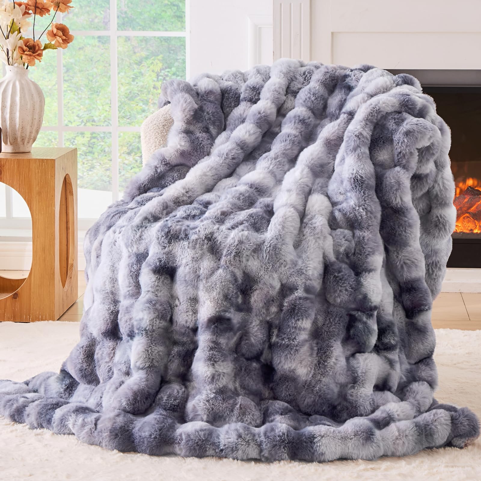 Tie-dye Coffee Faux Fur Throw Blanket, 50"×60" 1100GSM Soft Plush Blanket for Couch & Gift