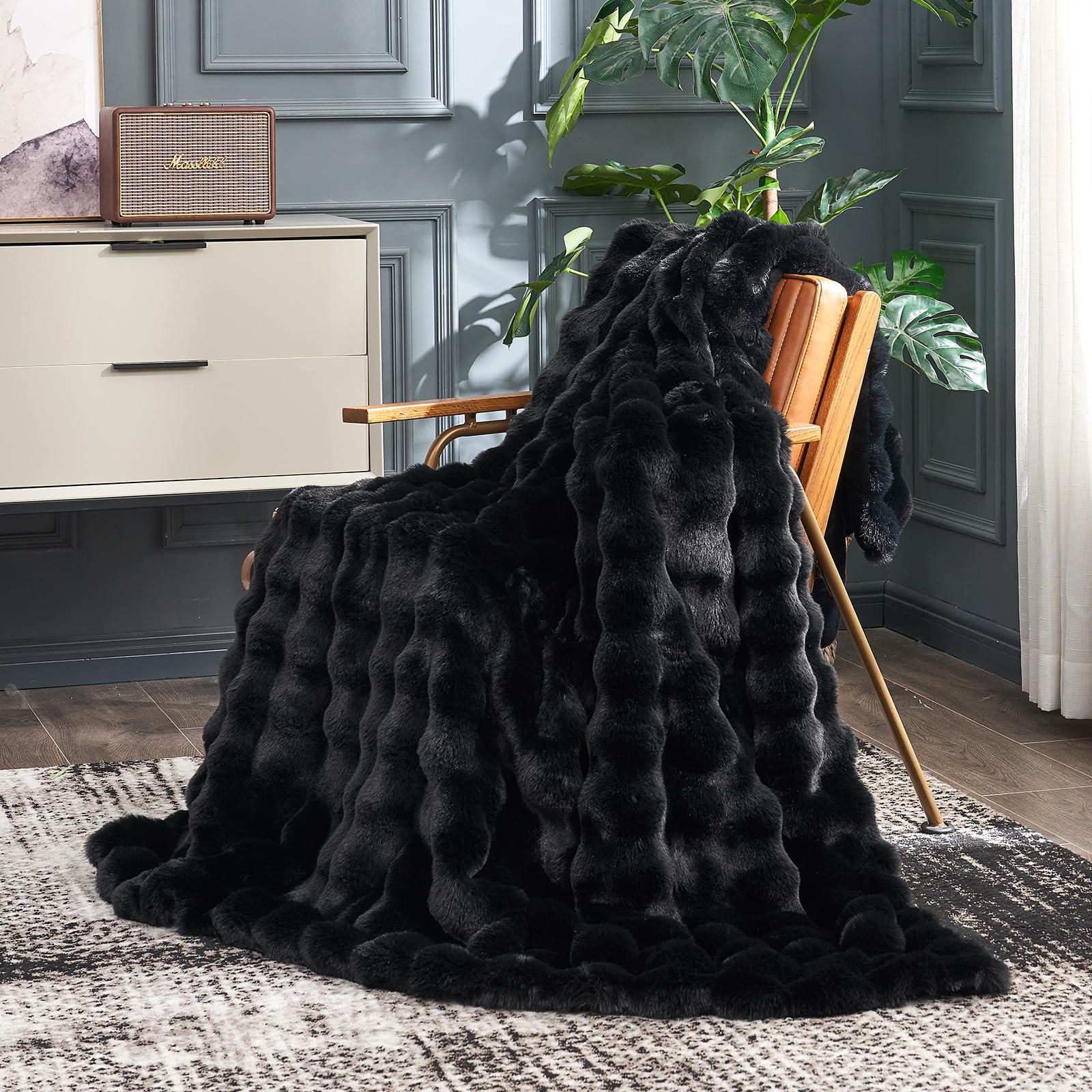 Cozy Bliss Faux Fur Throw Blanket for Couch, Fuzzy Soft Plush Thick Bubble Blanket for Sofa Bedroom Living Room, 50 * 60 Inches Tie-dye Taupe