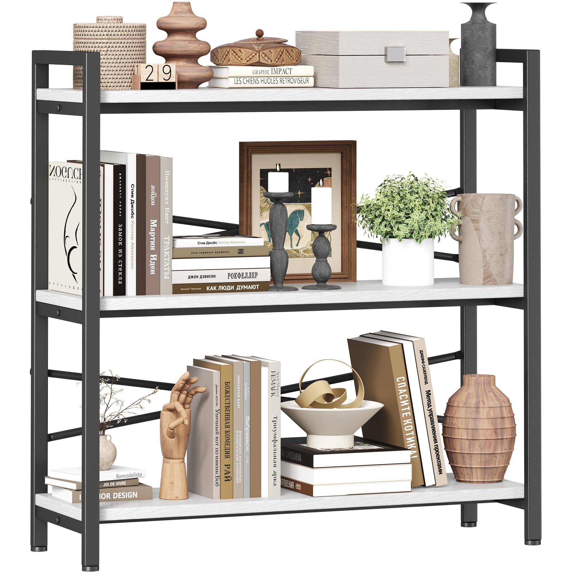 Book Shelf, 3 Tier Bookshelf 31.49" Width, Book Shelf Storage and Organization, Wooden and Metal Industrial Bookcase, Large Book Shelves for Home Living Room Bedroom Office Storage(Vintage)