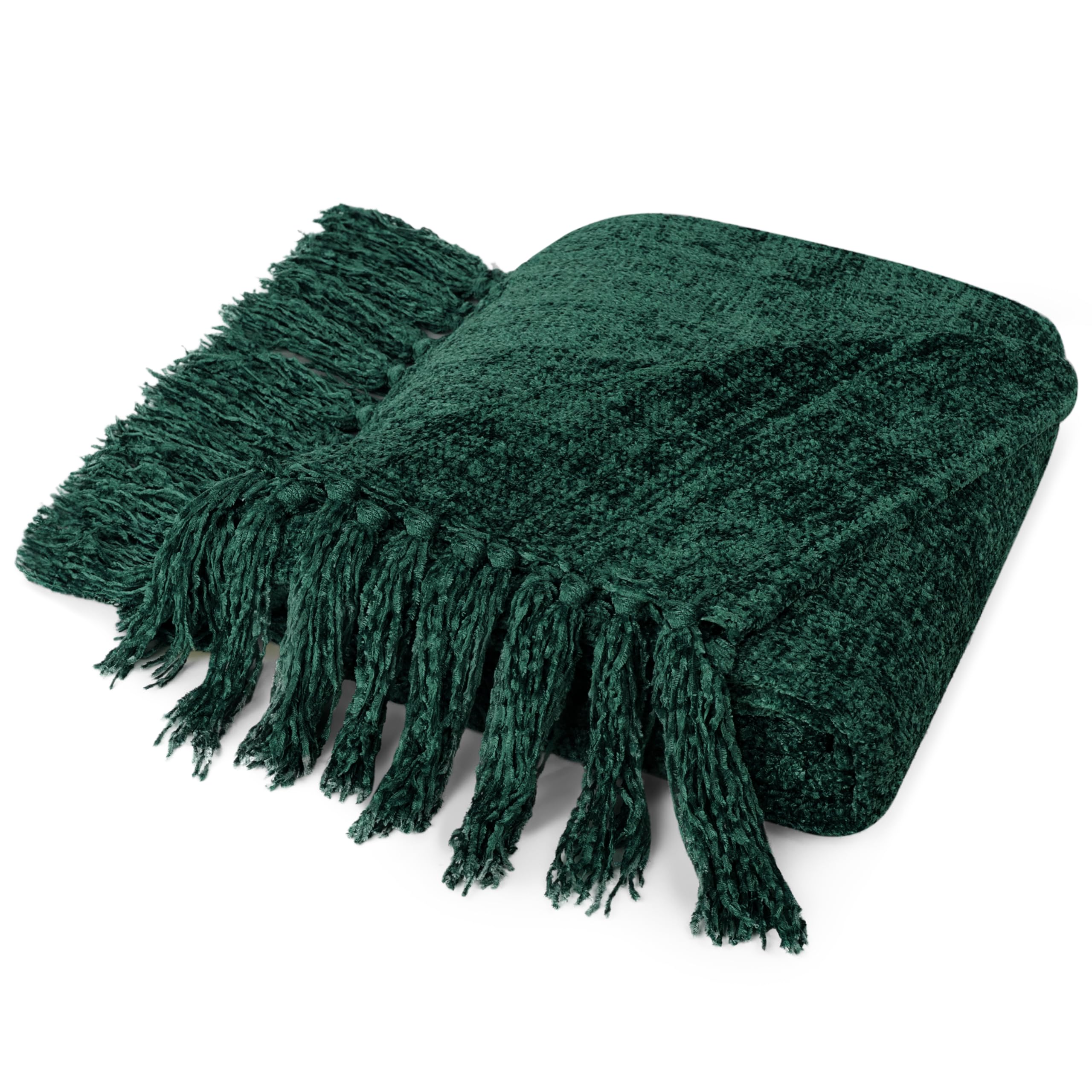 PAVILIA Olive Green Chenille Throw Blanket for Couch Sofa, Soft Olive Knit Throw with Tassel, Decorative Blanket for Bed Chair Living Room, Olive Green 50x60