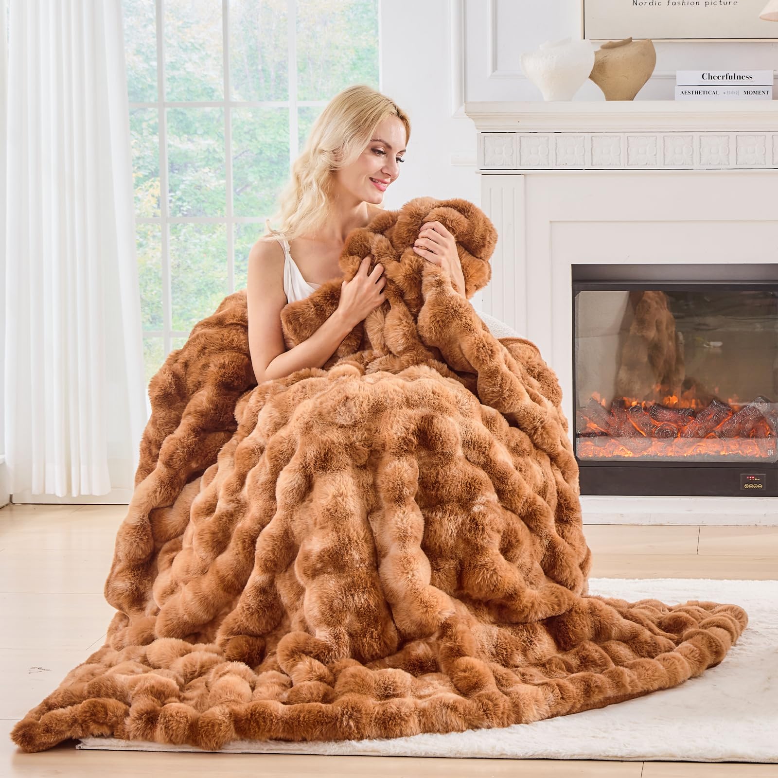Tie-dye Coffee Faux Fur Throw Blanket, 50"×60" 1100GSM Soft Plush Blanket for Couch & Gift
