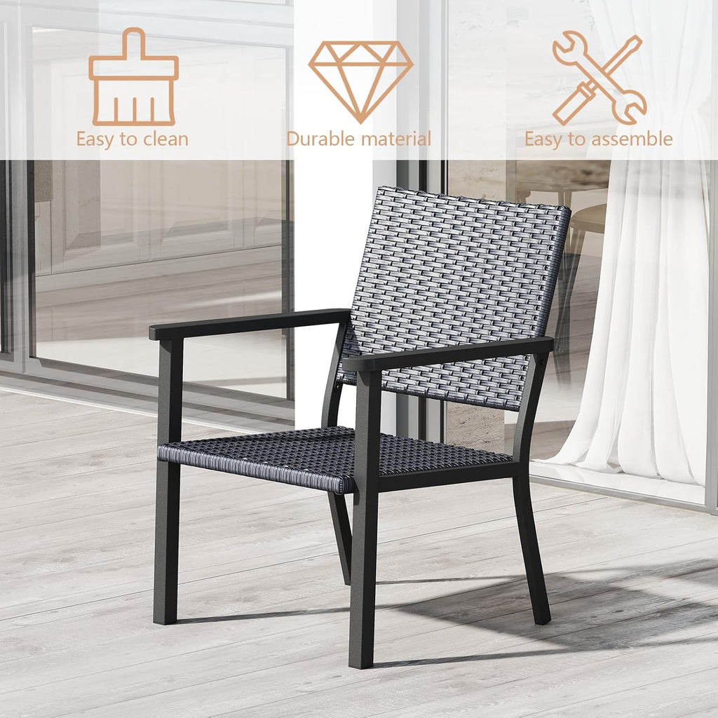 C-Hopetree Outdoor Lounge Chair for Outside Patio Porch, Metal Frame, Black All Weather Wicker