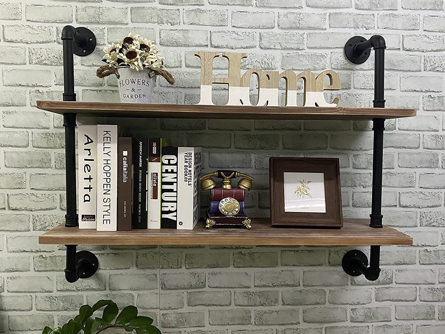 HDDFER Industrial Pipe Shelf Shelving Bookcase, Wall Mounted Rustic Bookshelf, Floating Bookshelves for Wall,Retro Wood Metal Pipe Industrial Shelves for Living Room