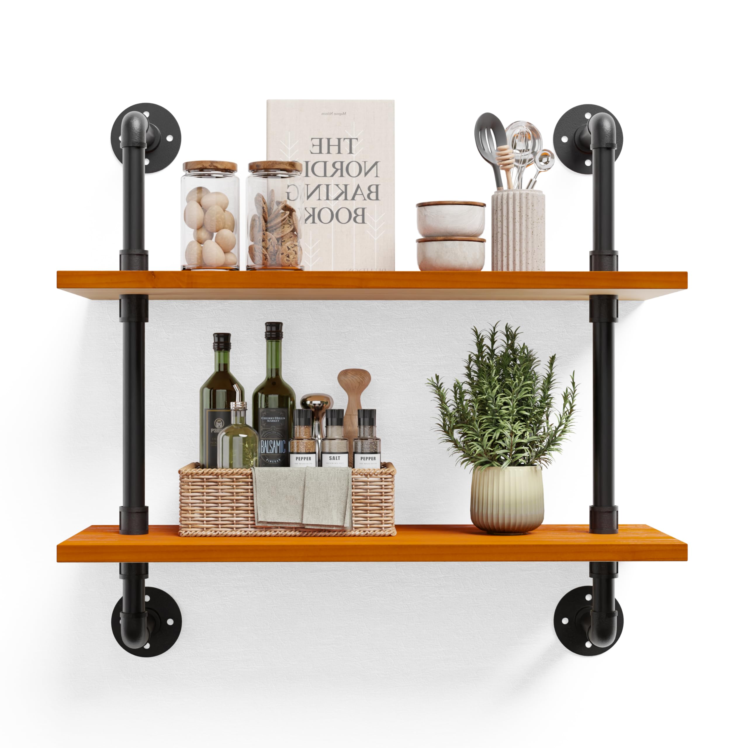 HDDFER Industrial Pipe Shelf Shelving Bookcase, Wall Mounted Rustic Bookshelf, Floating Bookshelves for Wall,Retro Wood Metal Pipe Industrial Shelves for Living Room