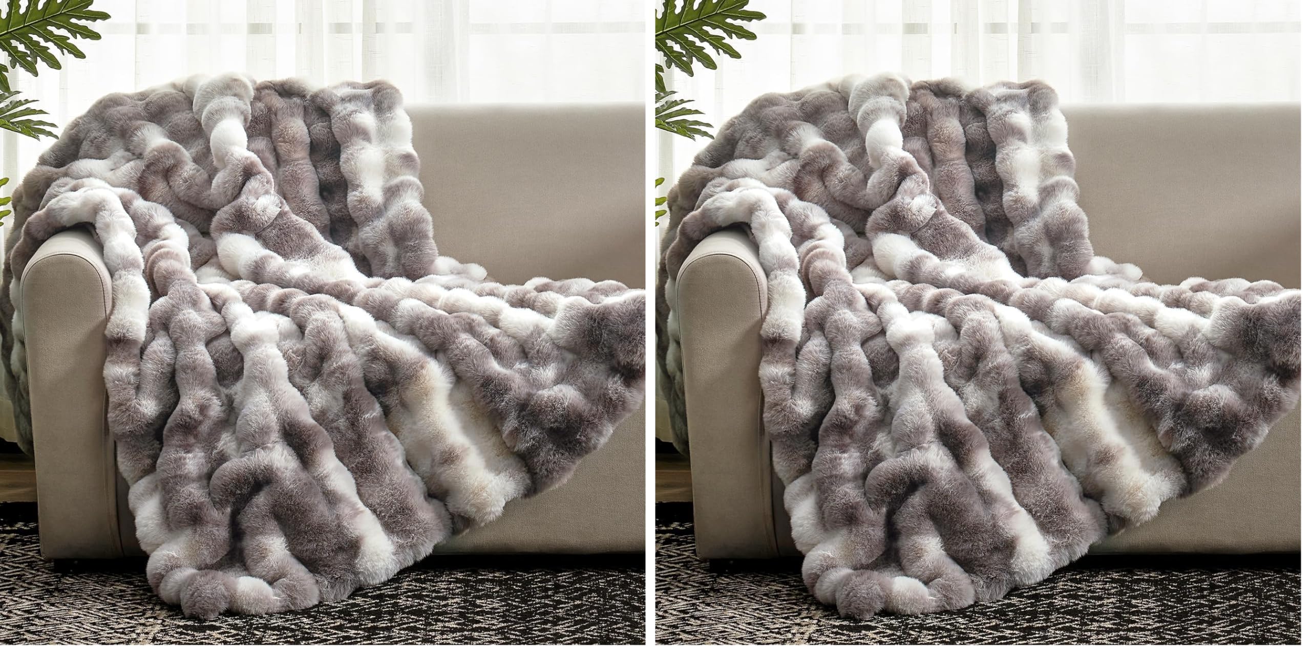 Cozy Bliss Faux Fur Throw Blanket for Couch, Fuzzy Soft Plush Thick Bubble Blanket for Sofa Bedroom Living Room, 50 * 60 Inches Tie-dye Taupe