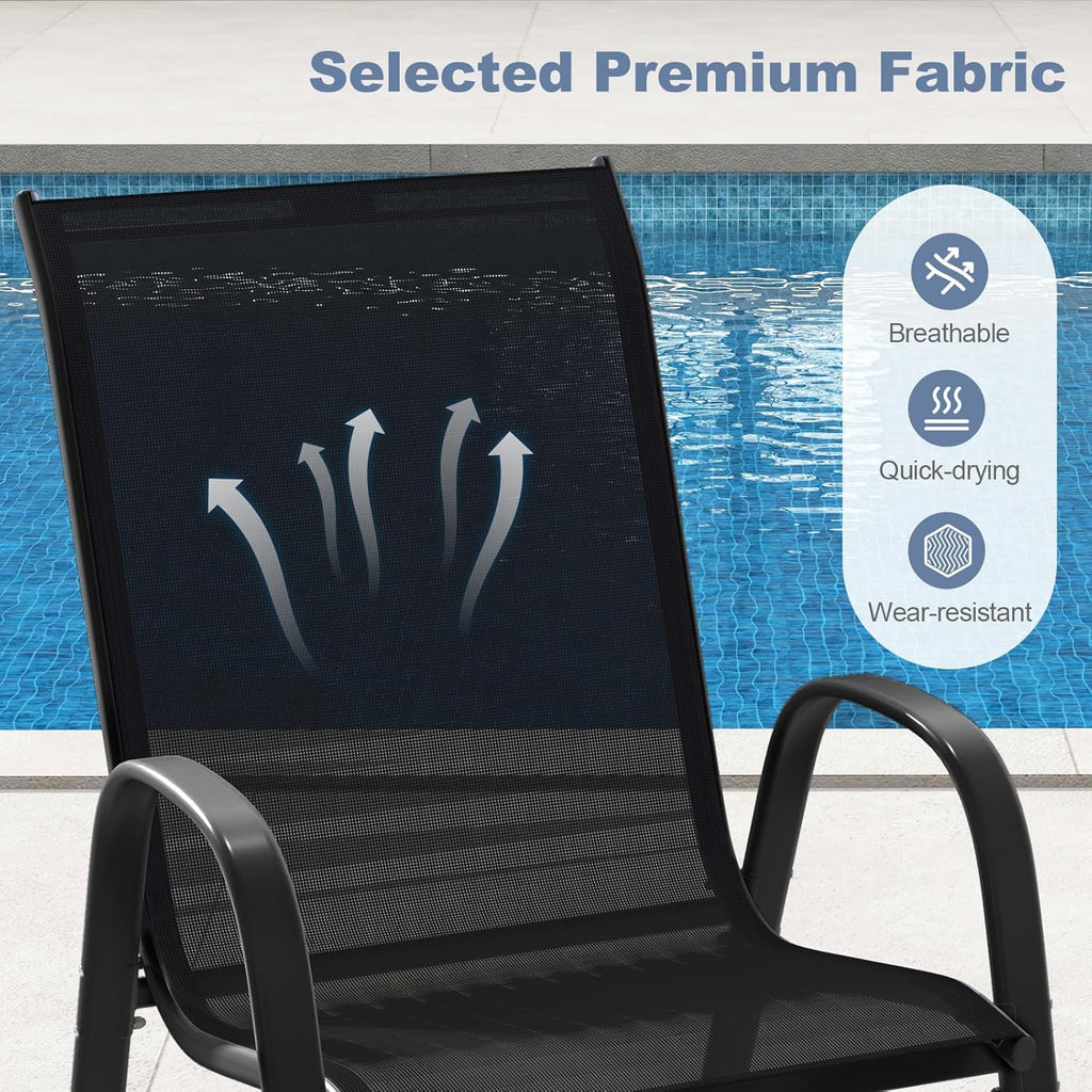 Tangkula Patio Dining Chairs Set of 4, Outdoor Stackable All Weather Heavy Duty Dining Chairs Set with Armrests, Support 330 LBS, for Poolside, Backyard, Garden, Deck, Front Porch (Black)