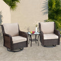 Towallmark Outdoor Swivel Wicker Glider Patio Chairs with Table Set, 3 Pieces Outdoor Bistro Set with 4”Thick Cushions and Coffee Table for Porch, Balcony, Deck (Blue)