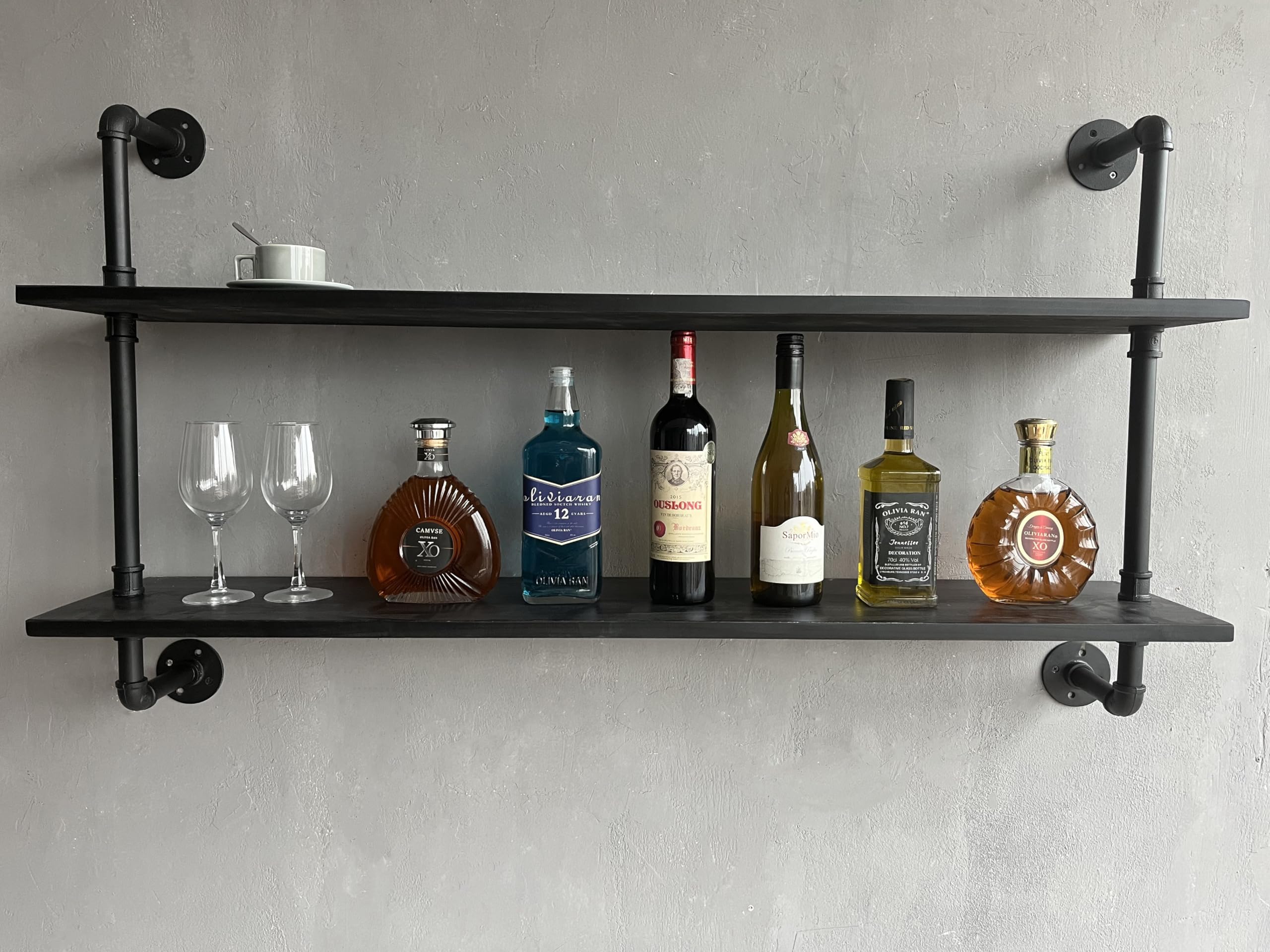 HDDFER Industrial Pipe Shelf Shelving Bookcase, Wall Mounted Rustic Bookshelf, Floating Bookshelves for Wall,Retro Wood Metal Pipe Industrial Shelves for Living Room
