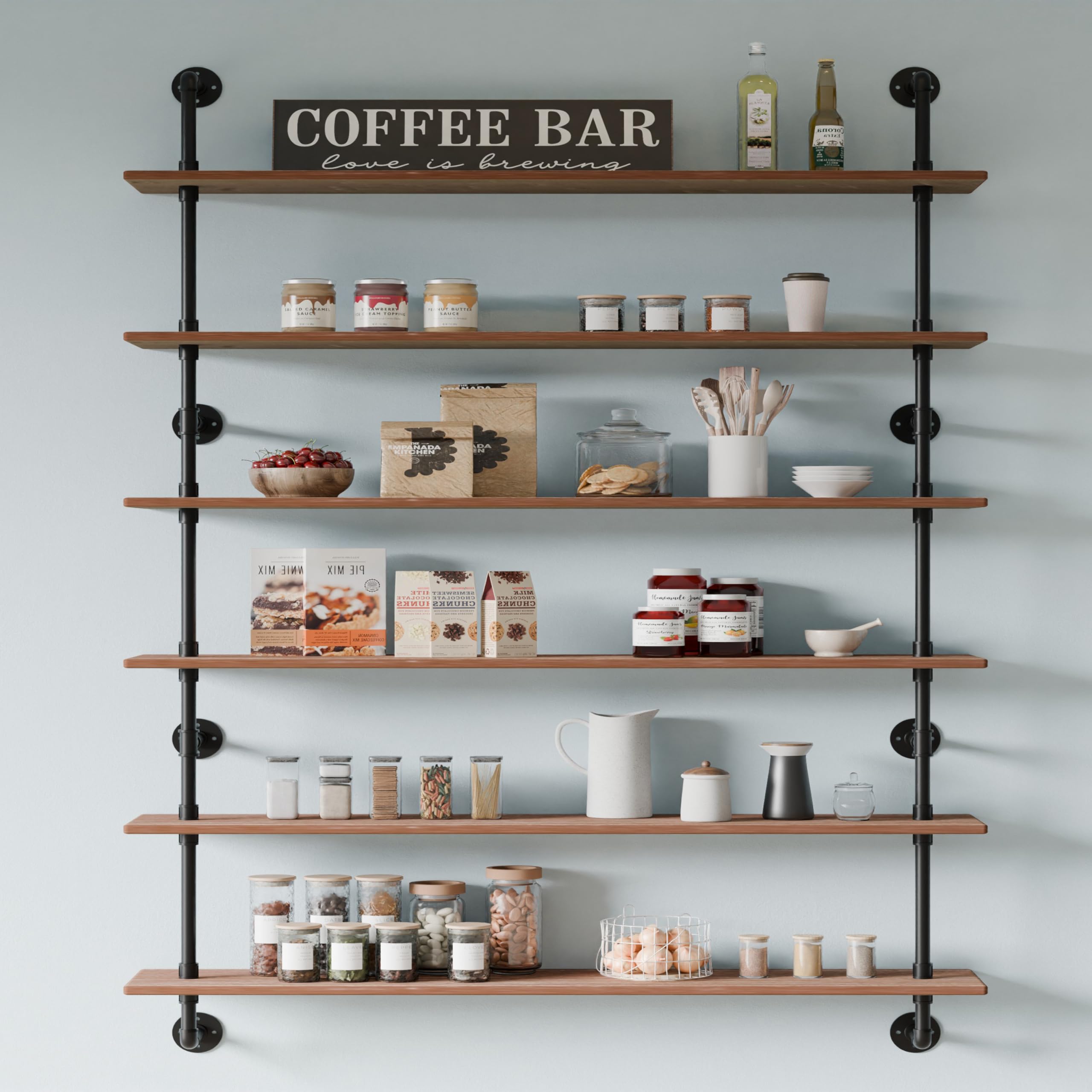 HDDFER Industrial Pipe Shelf Shelving Bookcase, Wall Mounted Rustic Bookshelf, Floating Bookshelves for Wall,Retro Wood Metal Pipe Industrial Shelves for Living Room
