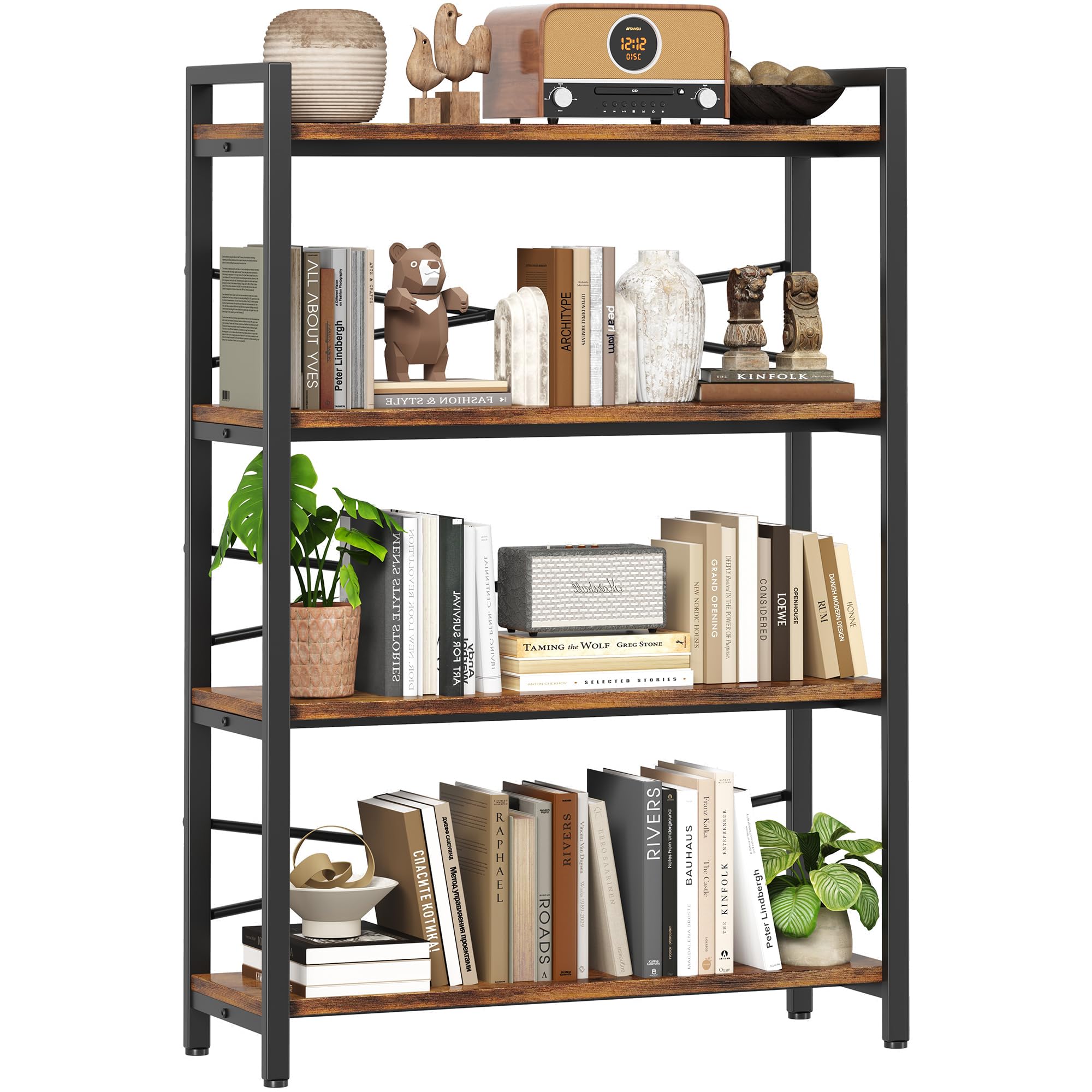 Book Shelf, 3 Tier Bookshelf 31.49" Width, Book Shelf Storage and Organization, Wooden and Metal Industrial Bookcase, Large Book Shelves for Home Living Room Bedroom Office Storage(Vintage)