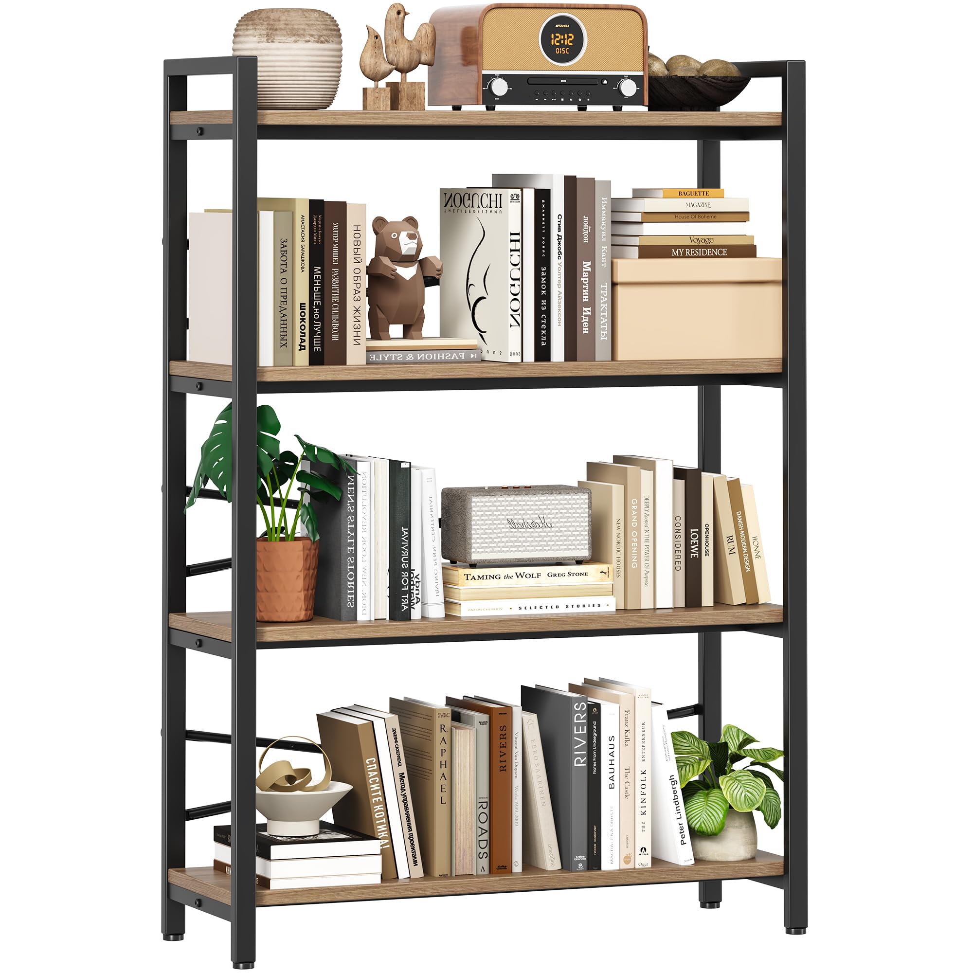 Book Shelf, 3 Tier Bookshelf 31.49" Width, Book Shelf Storage and Organization, Wooden and Metal Industrial Bookcase, Large Book Shelves for Home Living Room Bedroom Office Storage(Vintage)