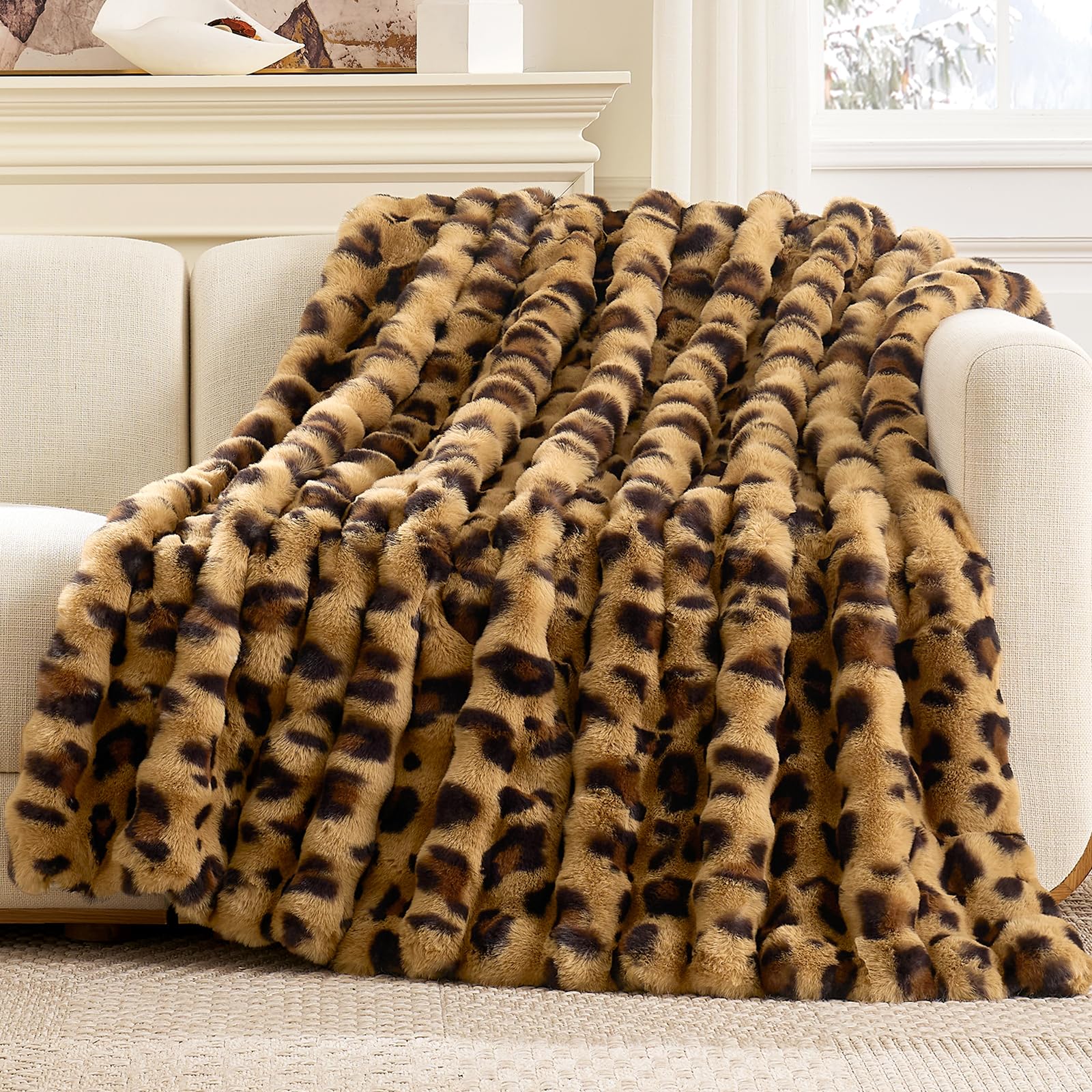 Cozy Bliss Faux Fur Throw Blanket for Couch, Fuzzy Soft Plush Thick Bubble Blanket for Sofa Bedroom Living Room, 50 * 60 Inches Tie-dye Taupe