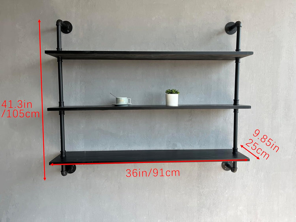 HDDFER Industrial Pipe Shelf Shelving Bookcase, Wall Mounted Rustic Bookshelf, Floating Bookshelves for Wall,Retro Wood Metal Pipe Industrial Shelves for Living Room