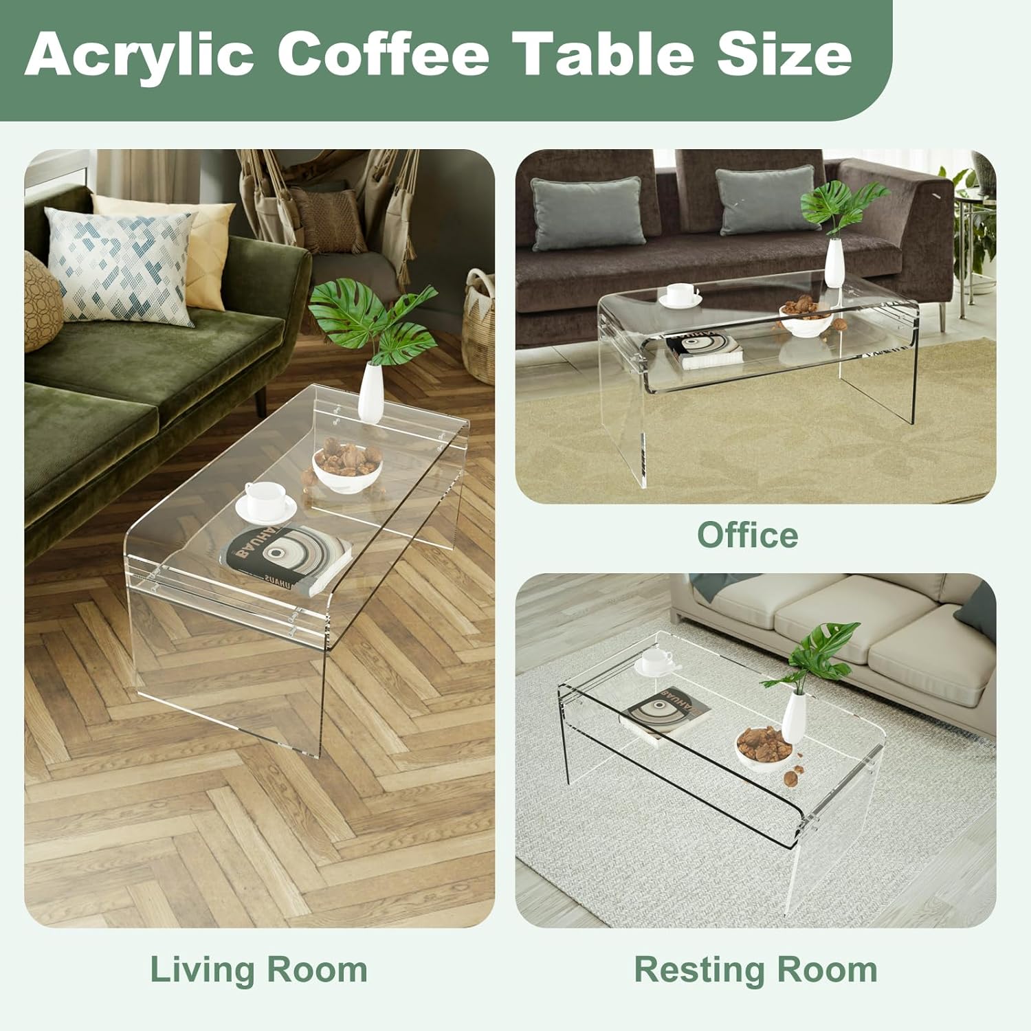 Clear Acrylic Coffee Table with Storage Shelf, 31.5" Rectangular Side Table