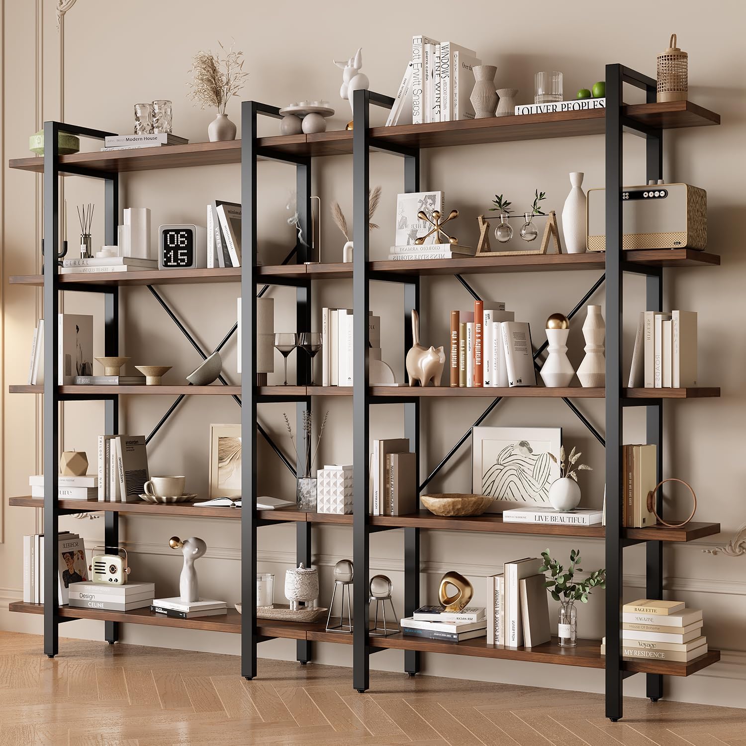 5-Tier Industrial Bookshelf, Storage Organizer for Home Office Living Room